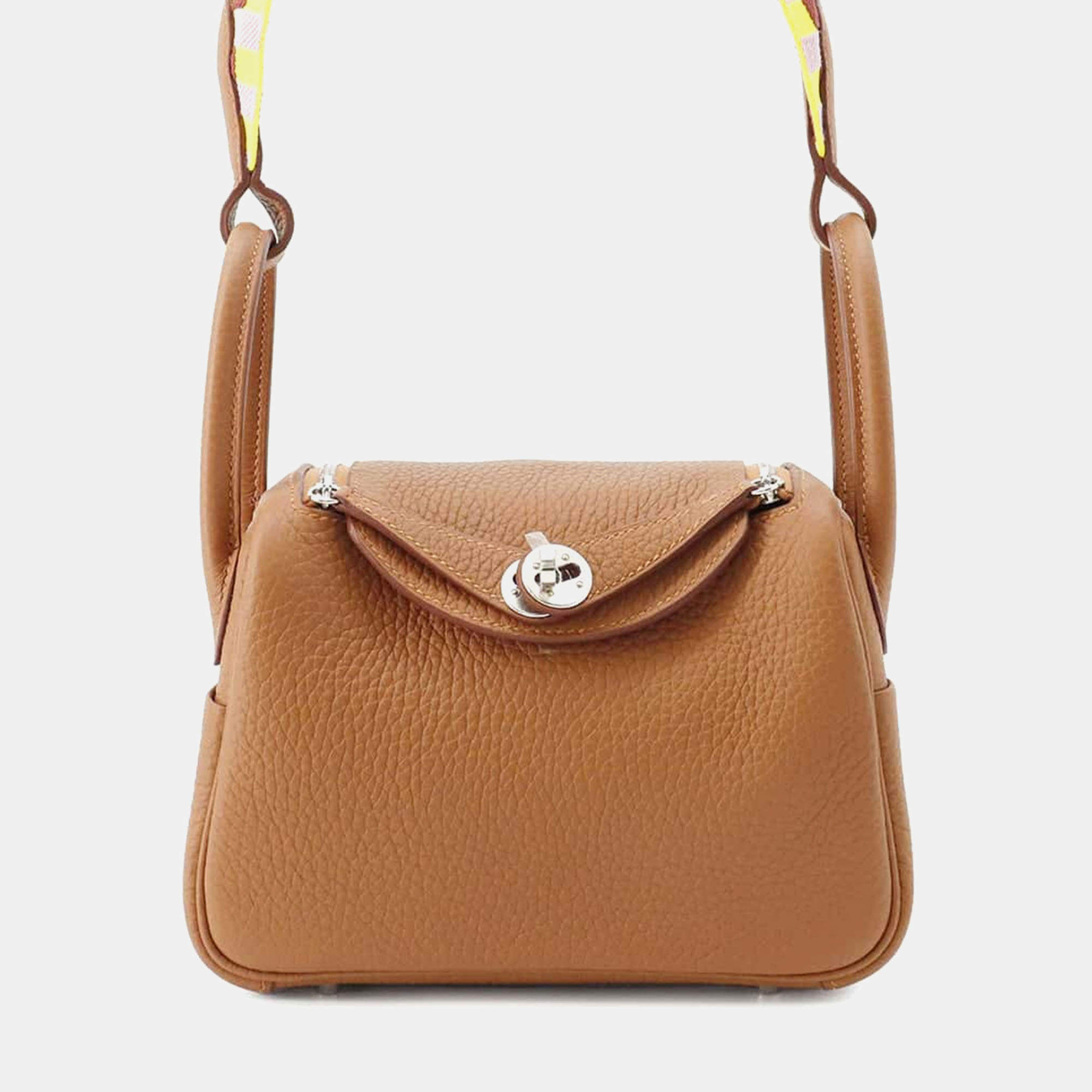 Hermes Gold Taurillon Clemence Leather Lindy Maxi Quadrille Shoulder Bag