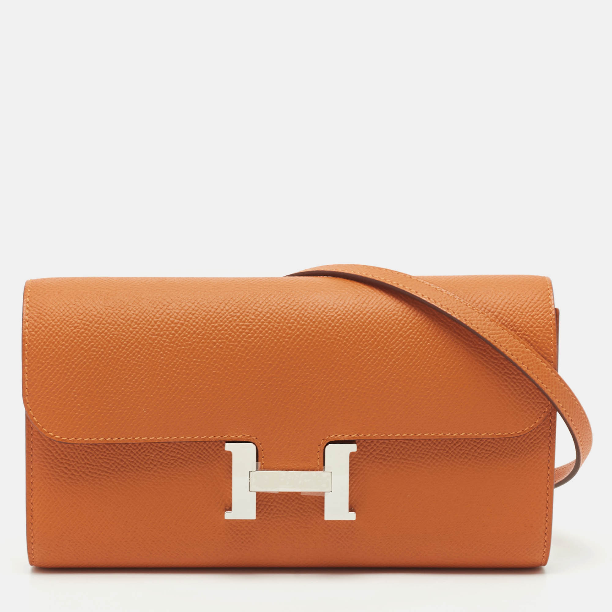 مملوكة مسبقًا Hermès Orange Epsom Leather Constance To Go Wallet