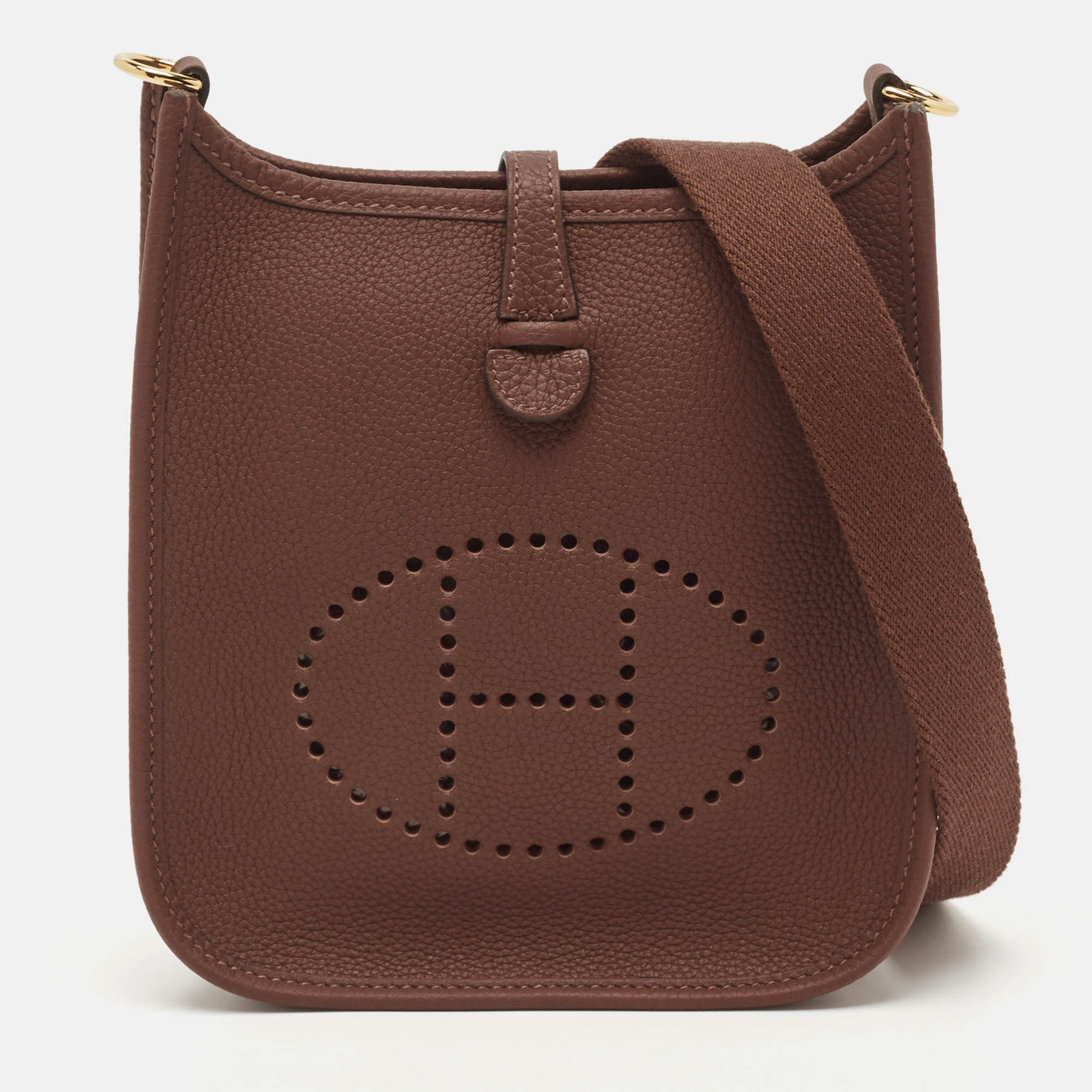 Pre Owned Hermes Cacao Taurillon Maurice Leather Evelyne TPM Bag