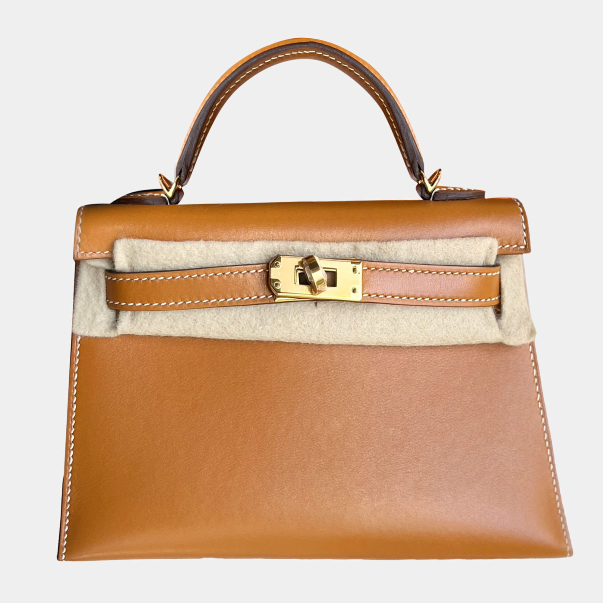Hermes Gold Swift Leather Mini Kelly II Top Handle Bag