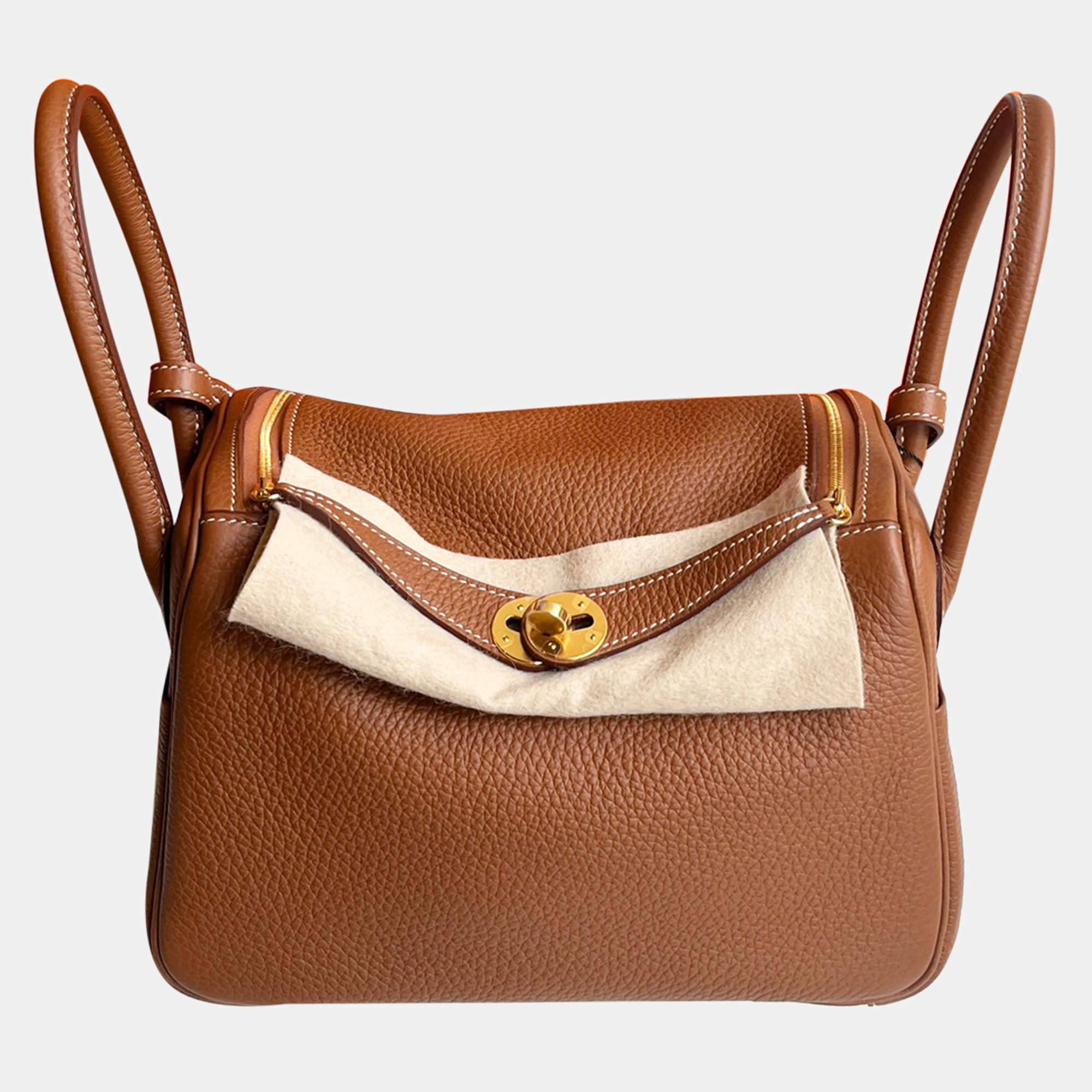 Hermes Gold Clemence Leather Lindy 26 Shoulder Bag