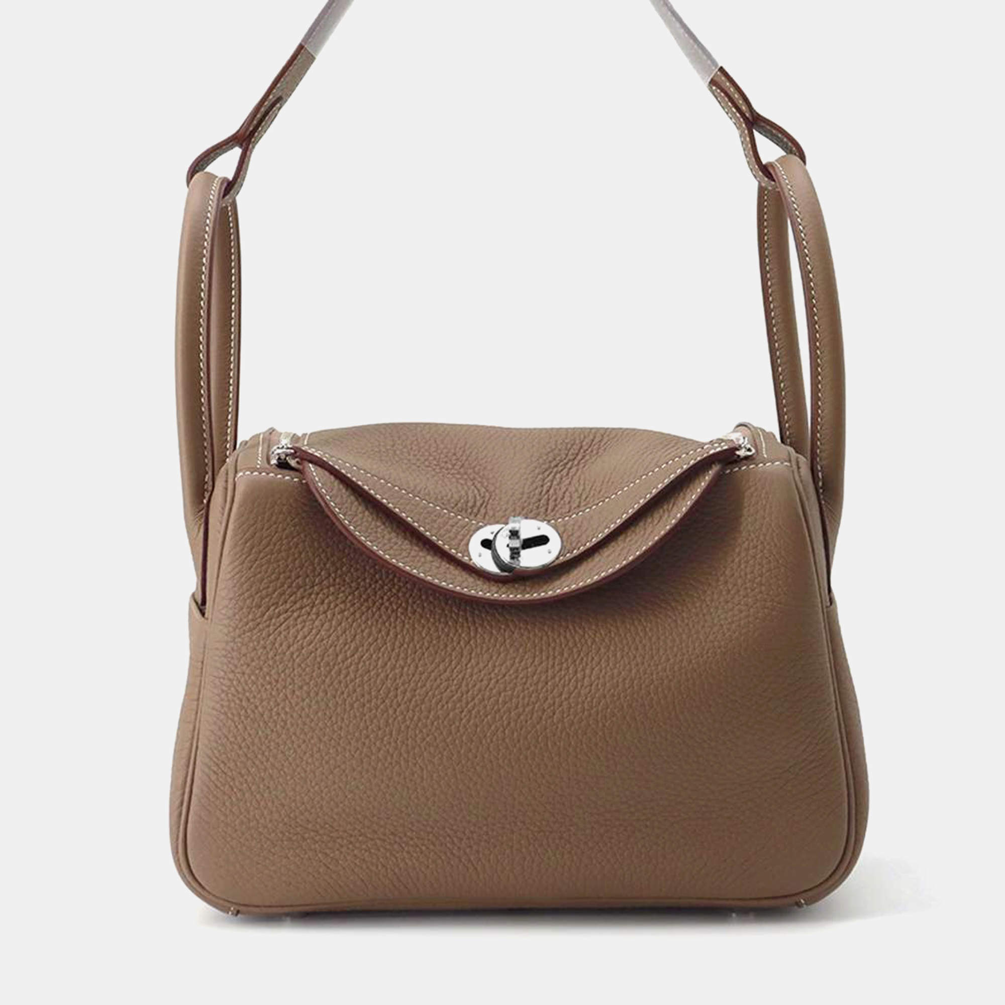 Hermes Etoupe Taurillon Clemence Leather Lindy 26 Shoulder Bag