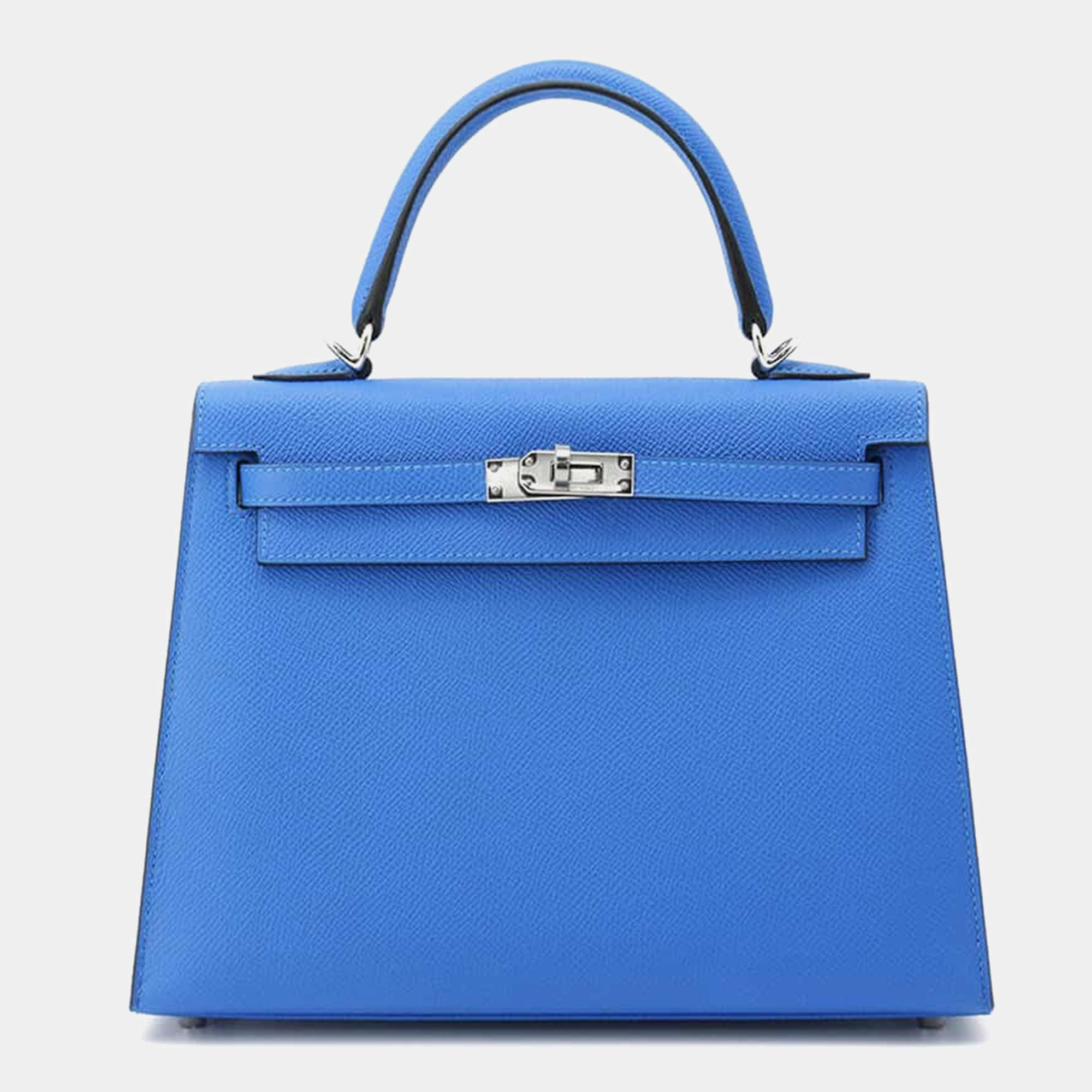 Hermes Blue Hydra Epsom Leather Kelly 25 Top Handle Bag