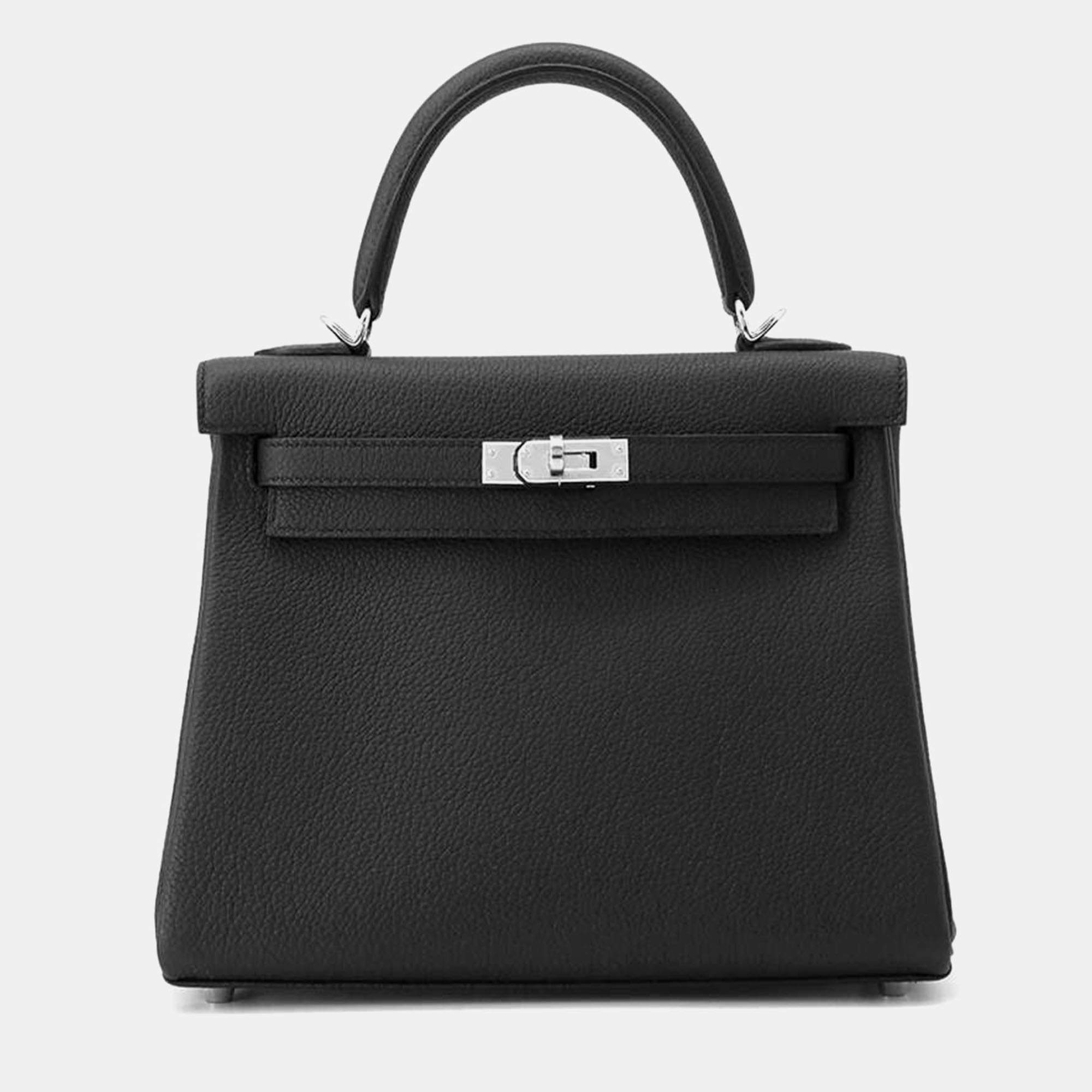Hermes  Black Togo Leather Kelly Retourne 25 Shoulder Bag