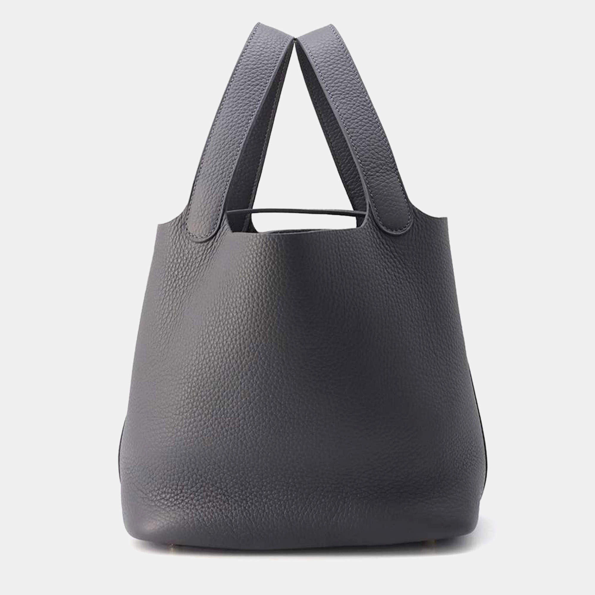 Hermes Ardoise Taurillon Clemence Leather Picotin Lock 22 Bag