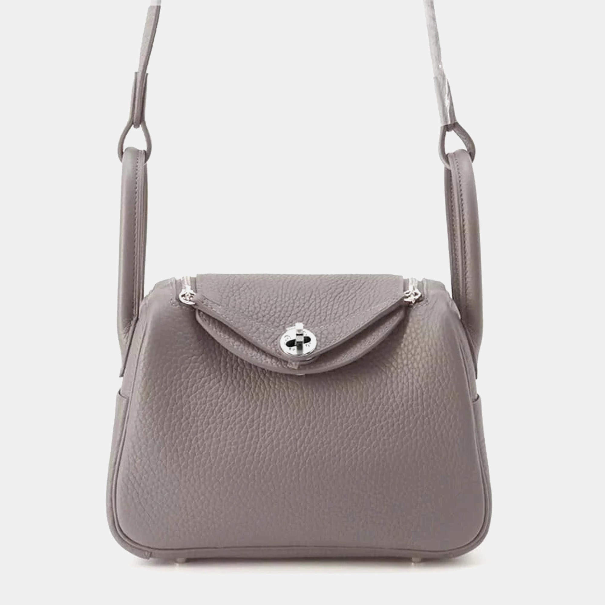 Hermes Gris Meyer Taurillon Clemence Leather Lindy Mini Shoulder Bag