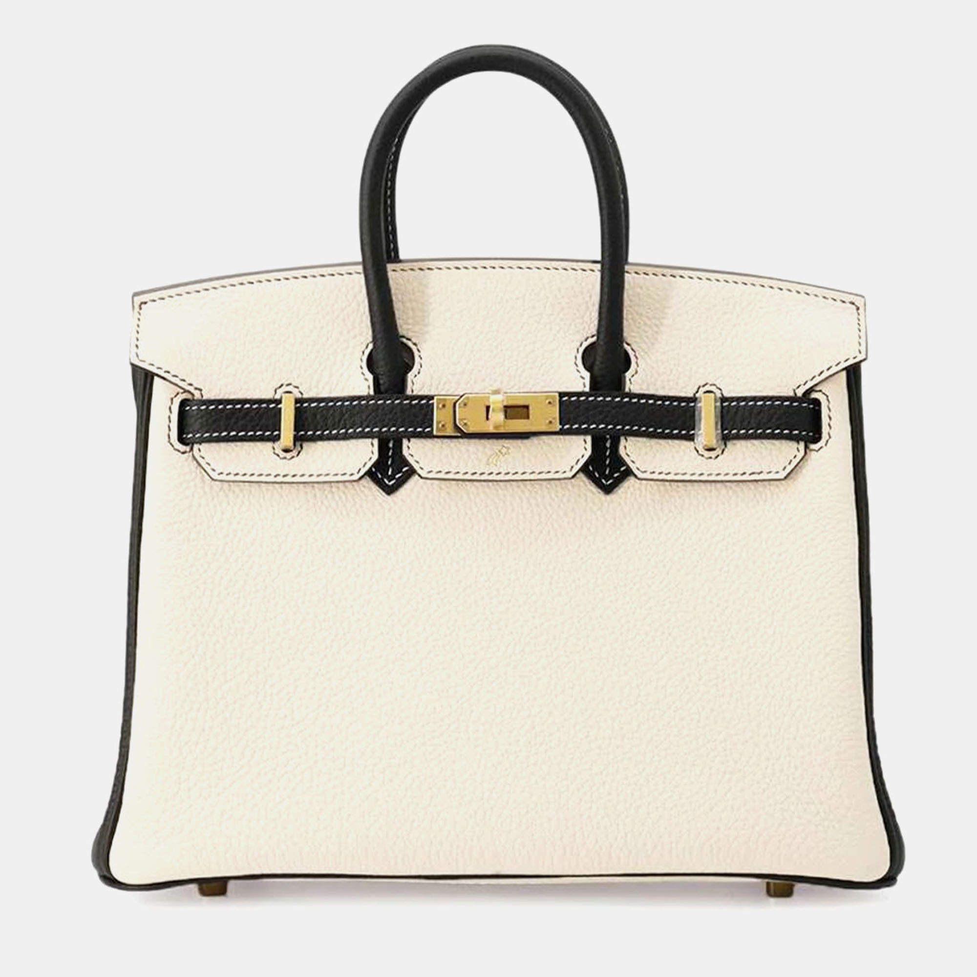 Hermes Craie Black Togo Leather Birkin 25 Tote Bag 