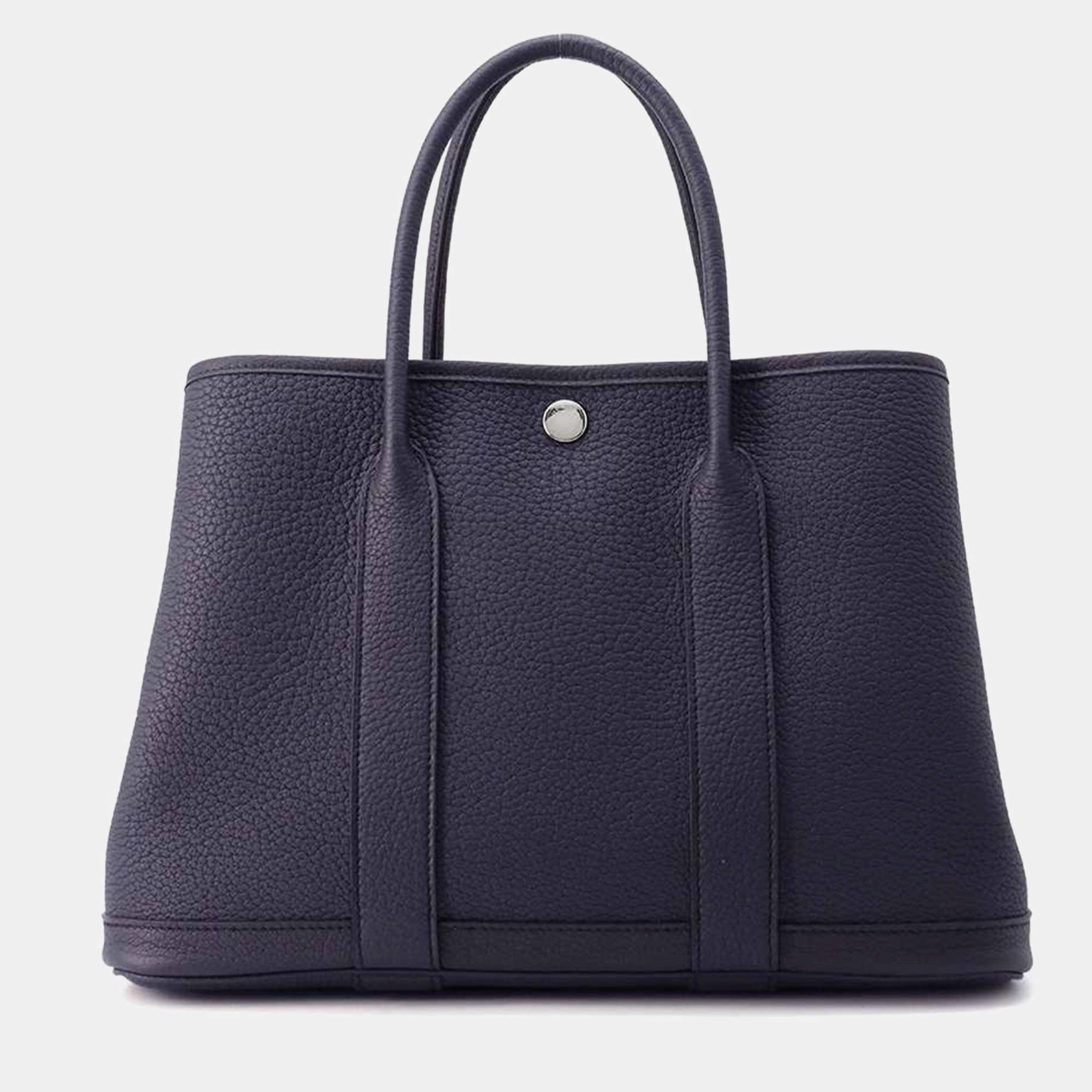 Hermes Blue Indigo Negonda Leather Garden Party TPM Tote Bag