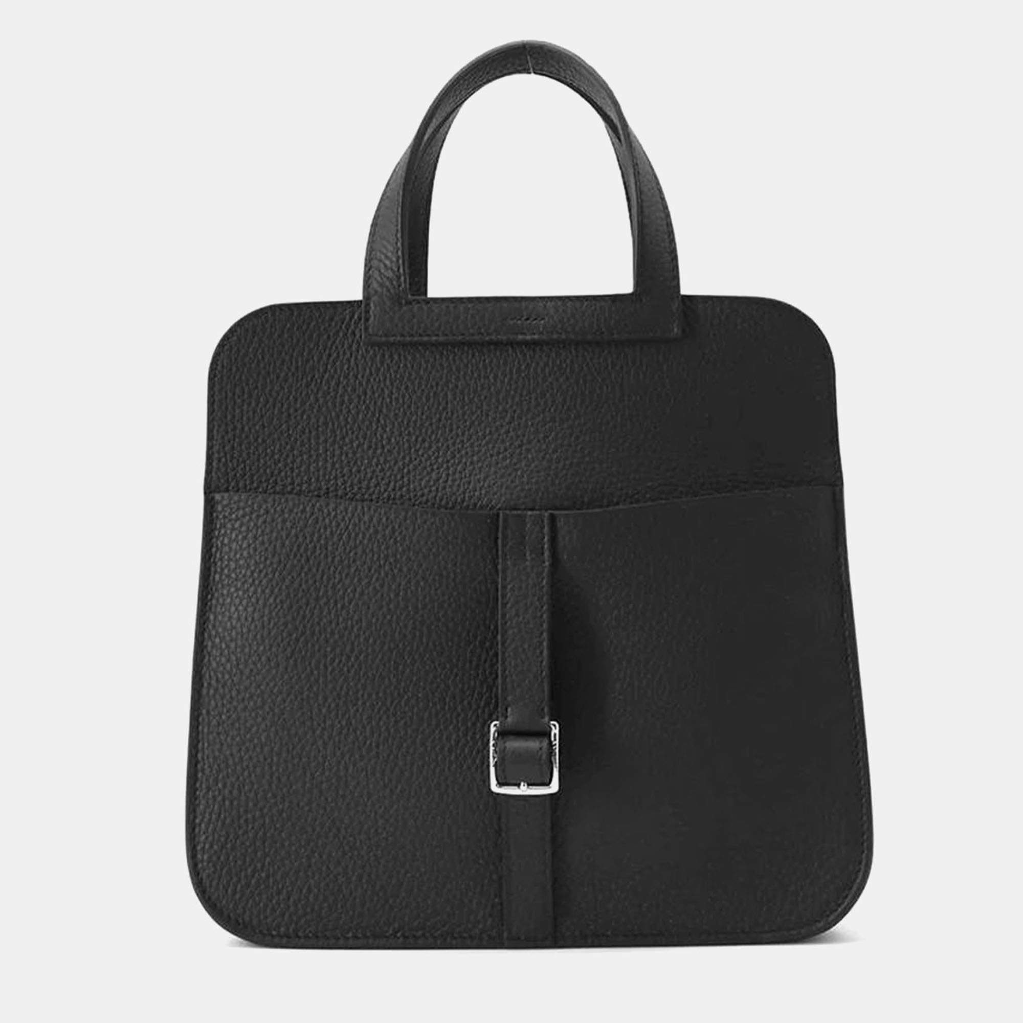 Hermes Black Taurillon Clemence Halzan 25 Tote Bag