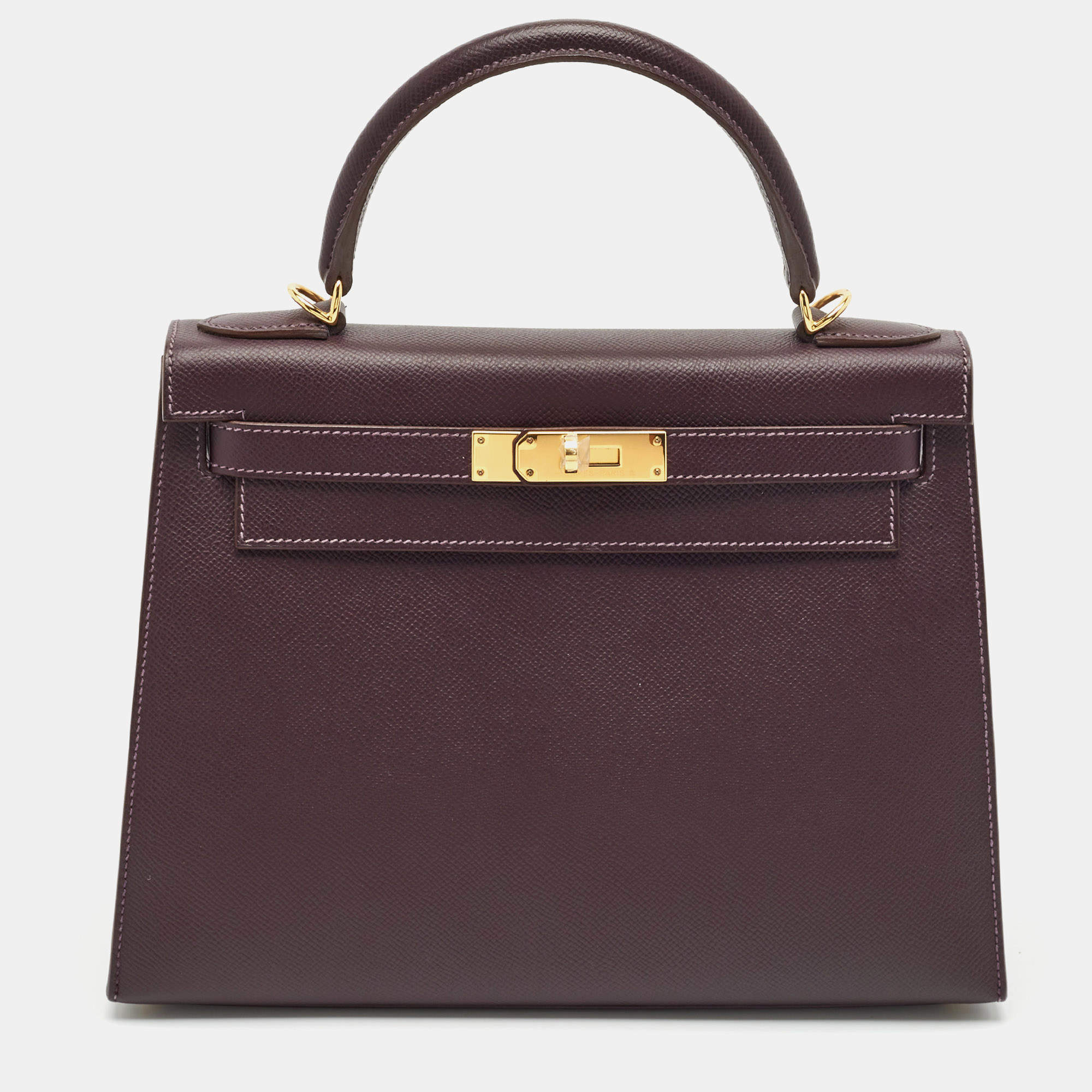 Hermès Raisin/Bleu de Malte Epsom Leather Gold Finish Kelly Sellier 28 Bag