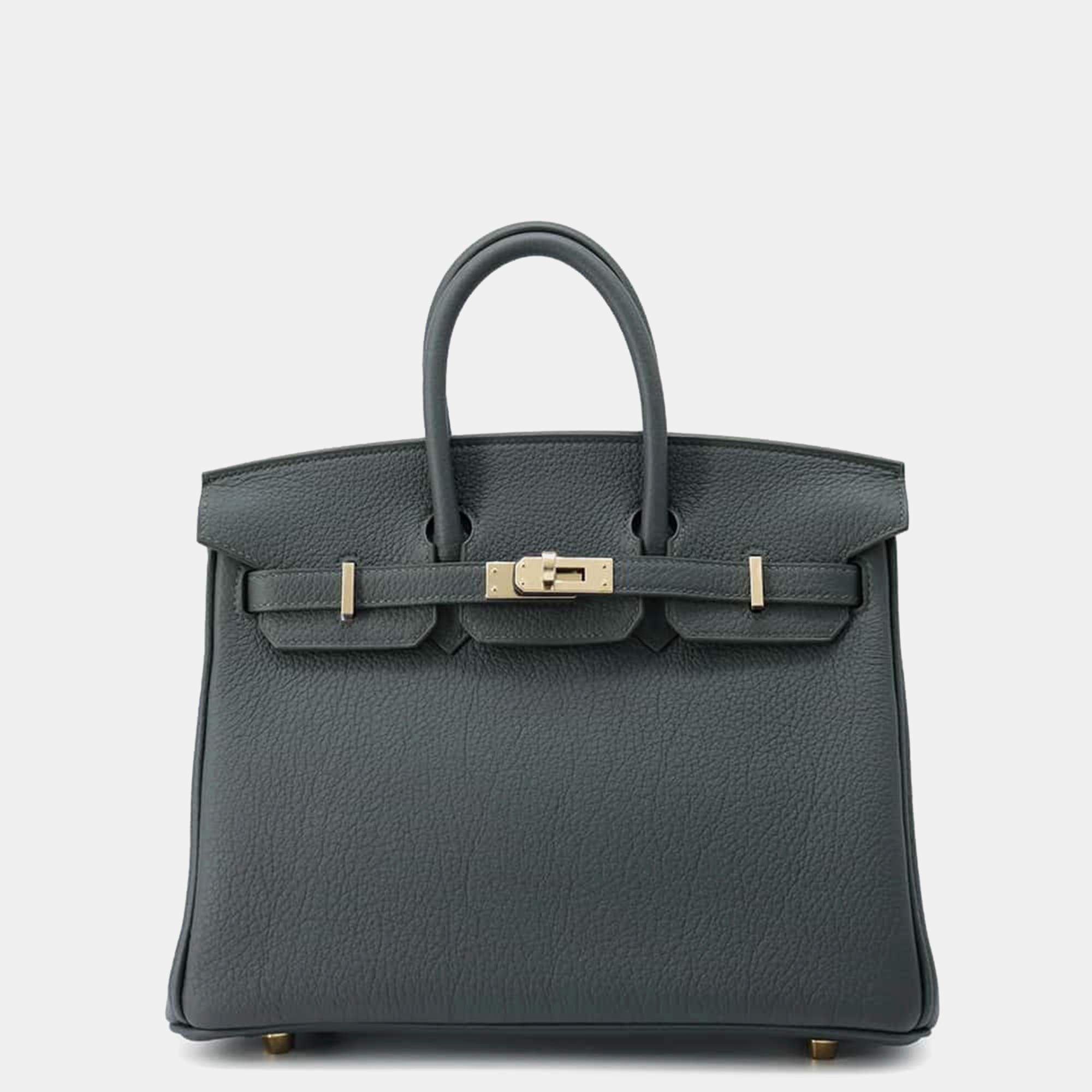 Hermes Vert Mangrove Togo Leather Birkin 25 Tote Bag