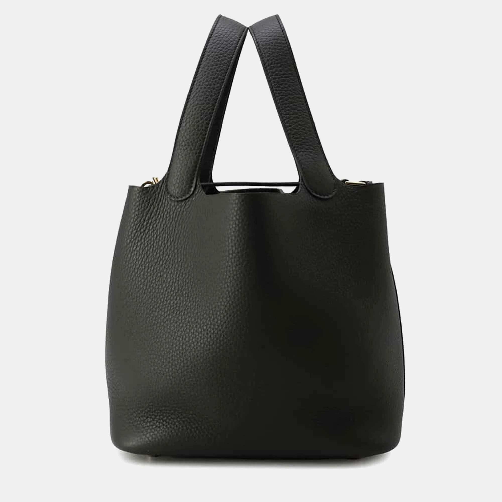 Hermes Black Taurillon Clemence Picotin Lock 22 Bag