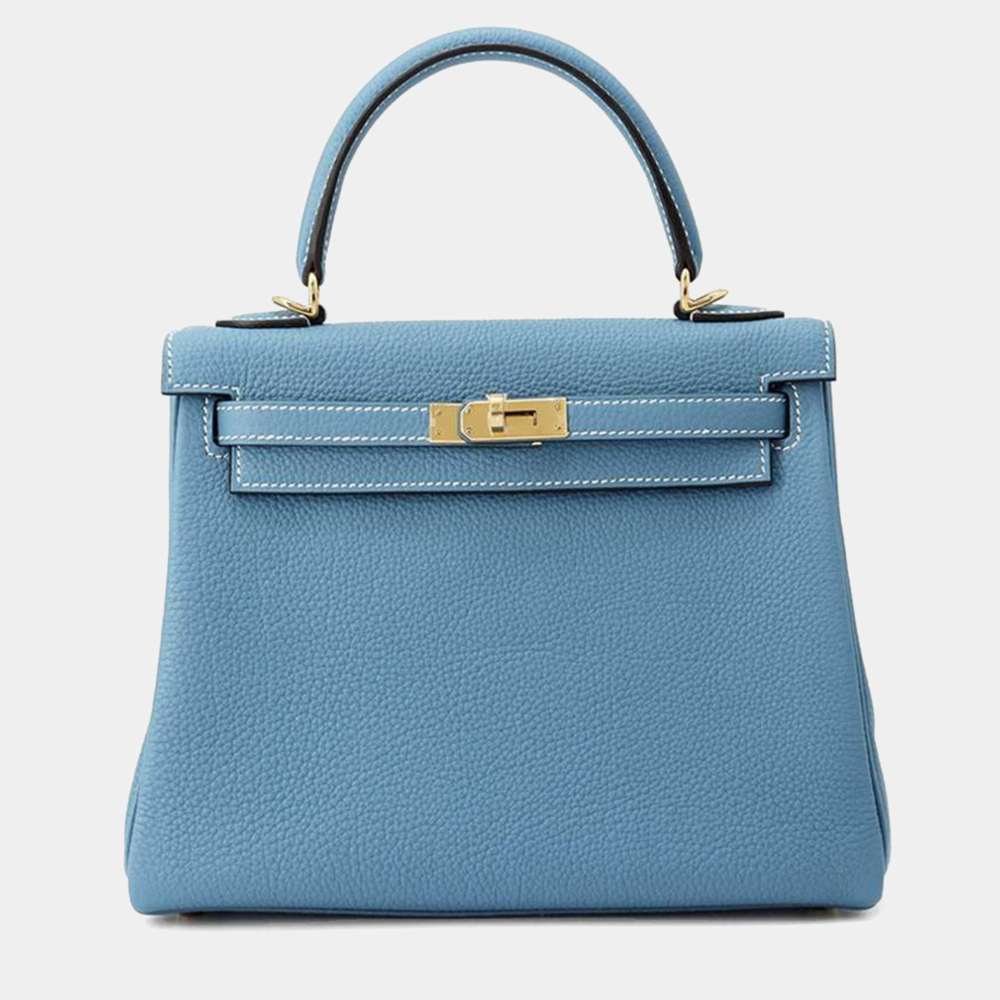  Hermes New Blue Jean Togo Leather Retourne Kelly 25 Top Handle Bag