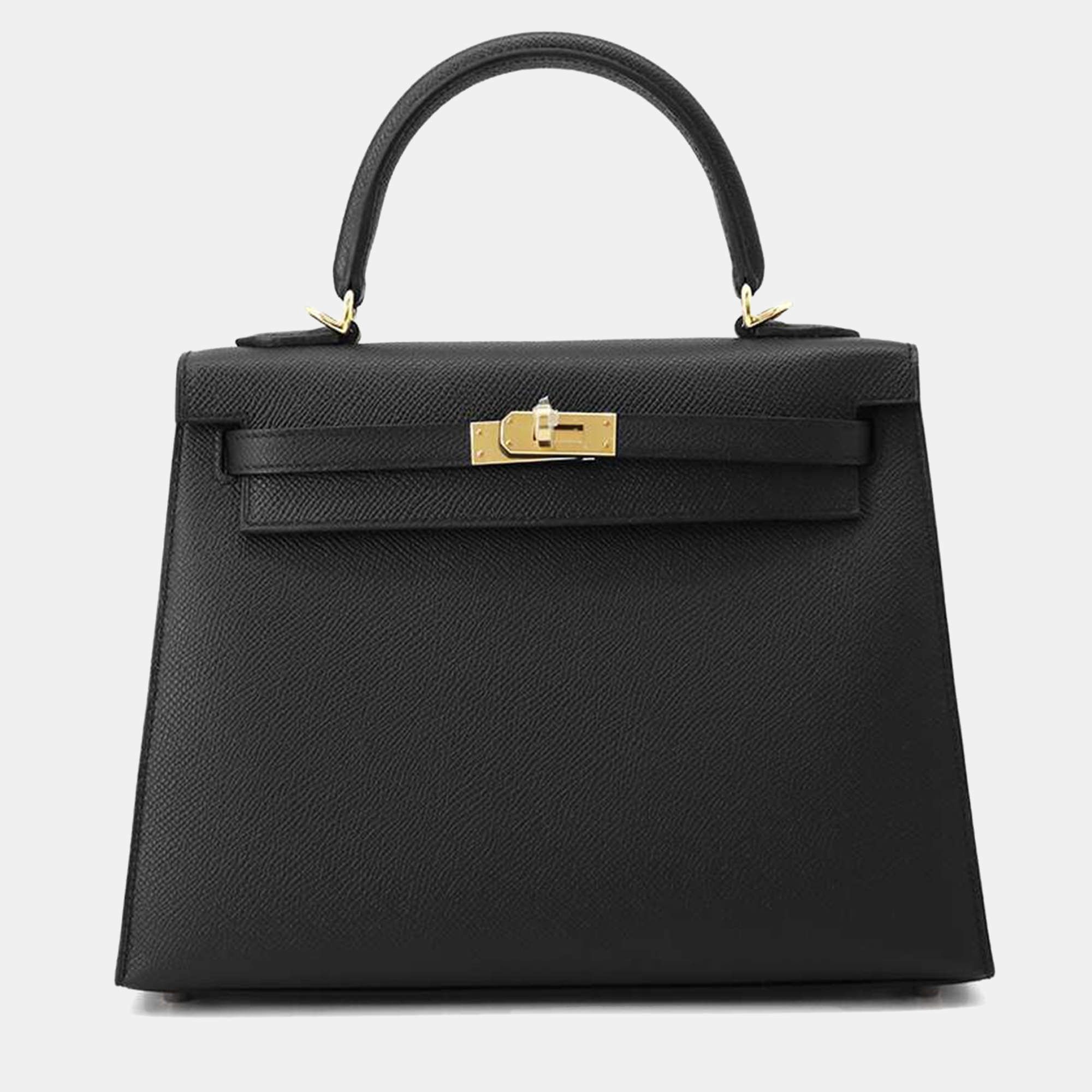 Hermes Black Epsom Sellier Kelly 25  Top Handle Bag