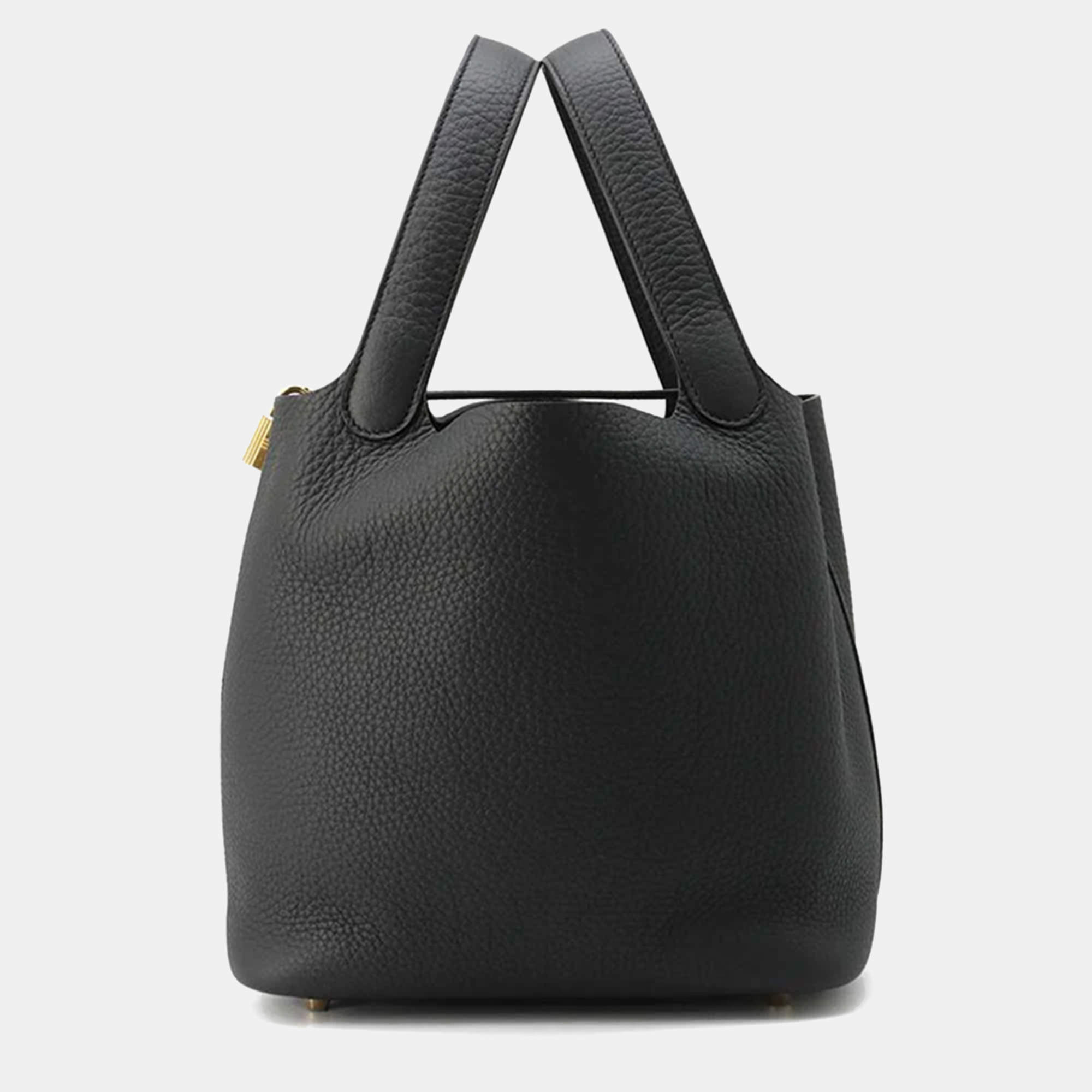 Hermes Black Taurillon Clemence Picotin Lock MM