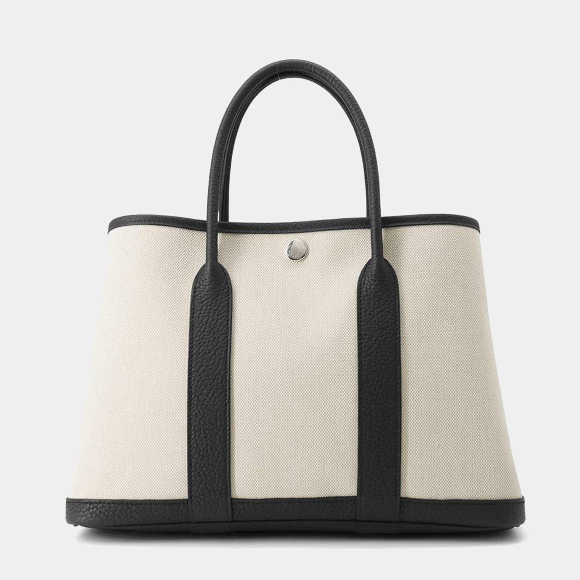 Hermes Beige/Black Toile H and Negonda Leather 30 Garden Party Tote Bag