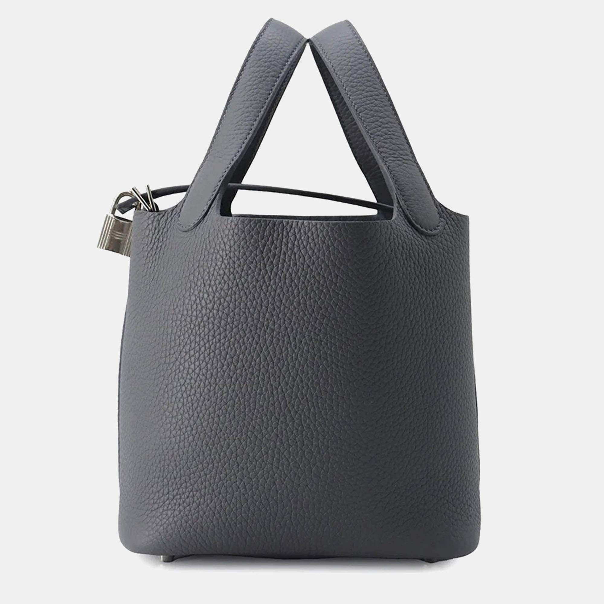 Hermes Ardoise Taurillon Clemence Leather Picotin Lock 18 Bucket Bag