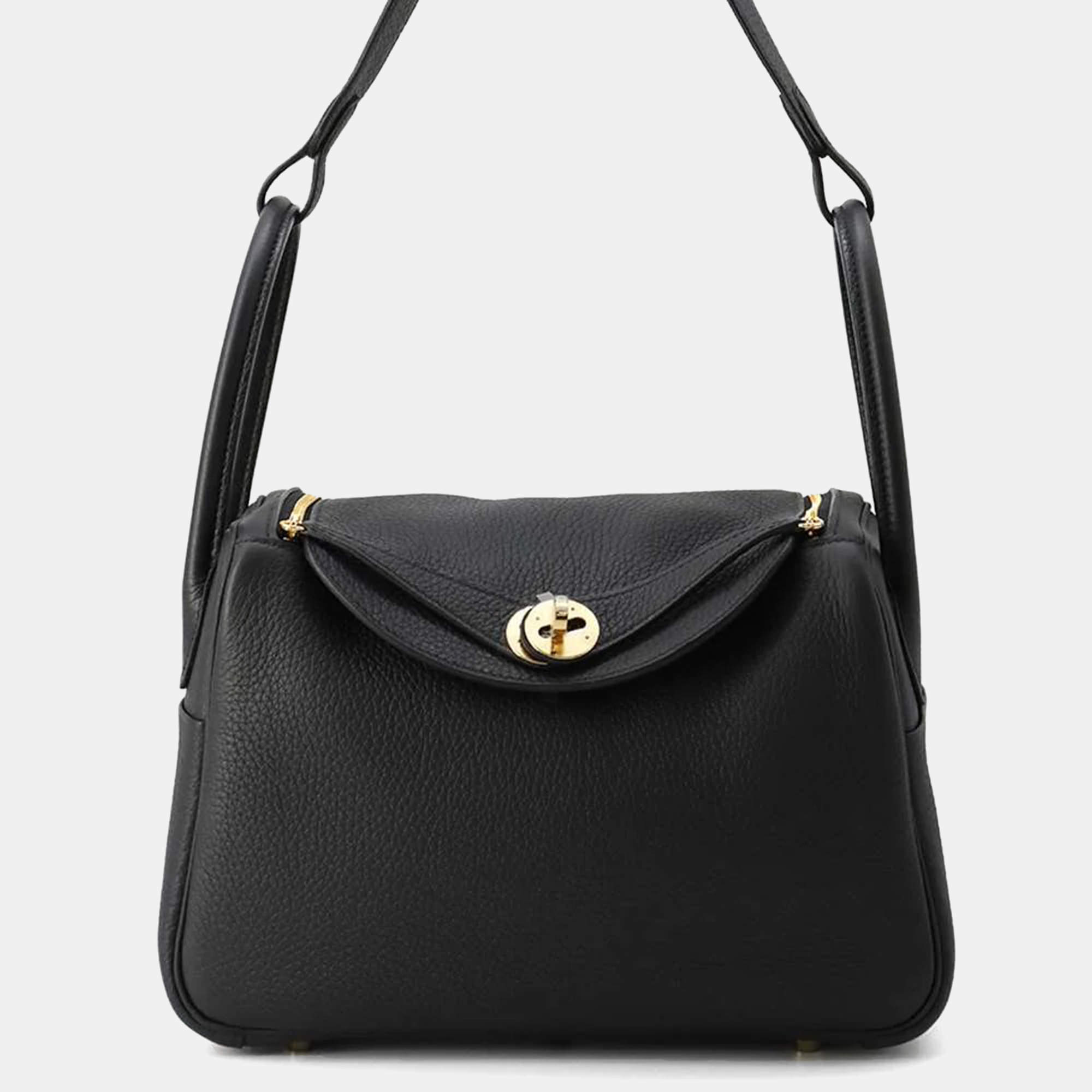 Hermes Lindy 26 Black Taurillon Clemence Leather Shoulder Bag