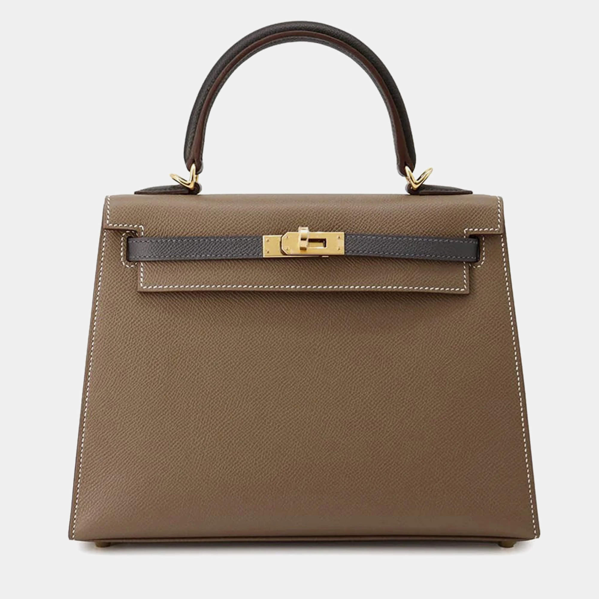 Hermes Tricolor Etoupe/Black/Ardoise Epsom Kelly Sellier Size 25