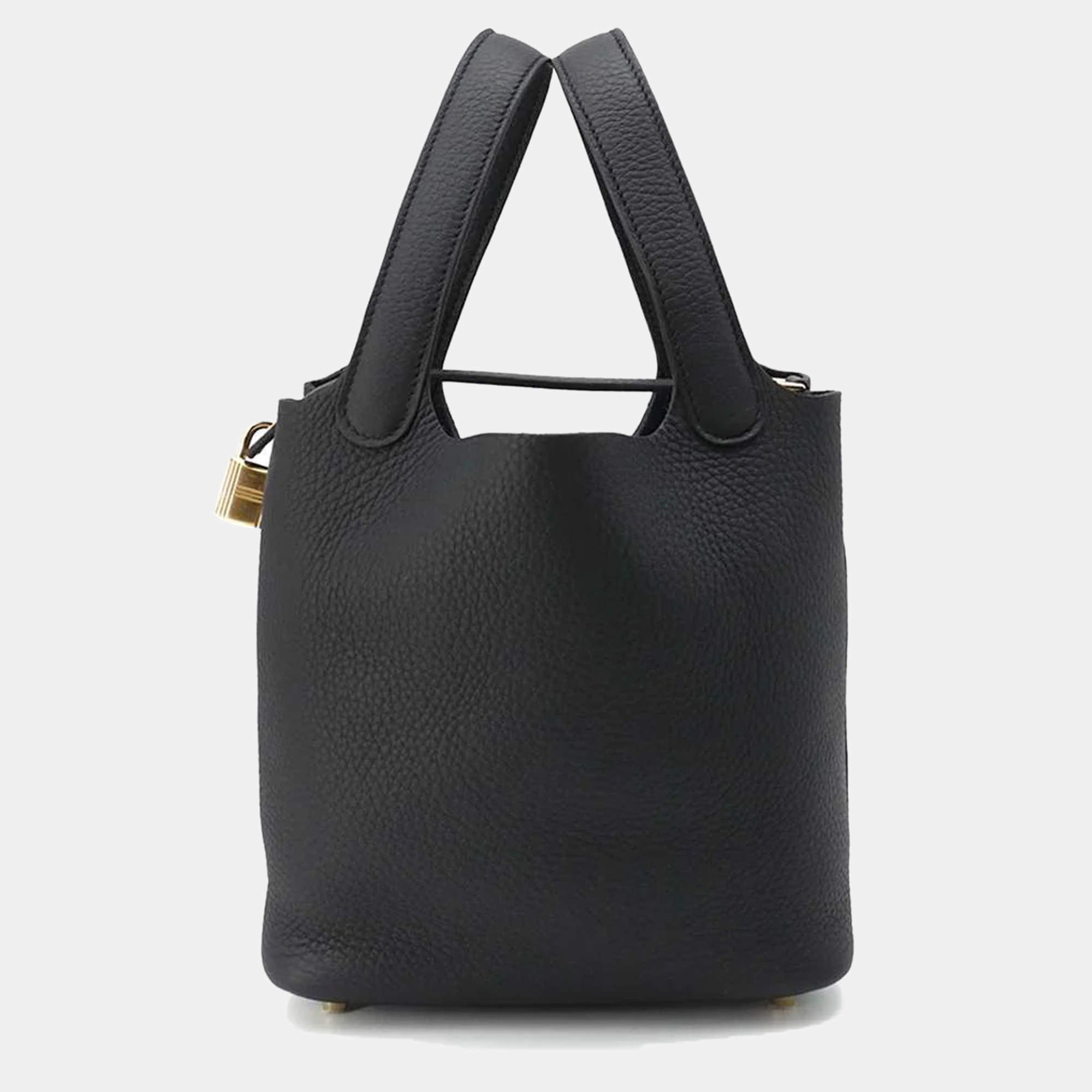 Hermes Picotin Lock 18 Black Taurillon Clemence Leather Top Handle Bag