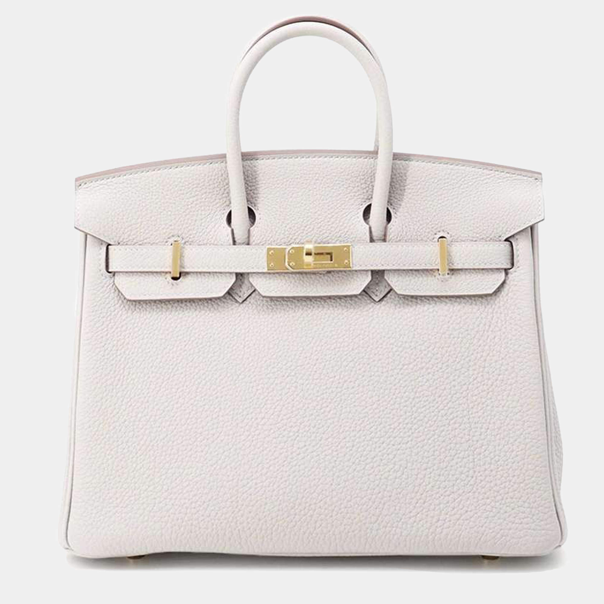 Hermes Birkin 25 Pearl Grey Togo Leather Top Handle Bag
