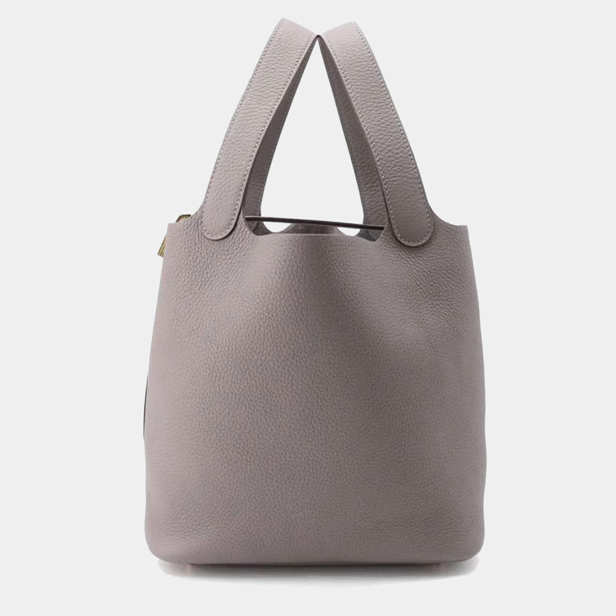 Hermes Picotin Lock 22 Gris Meyer Taurillon Clemence Leather Top Handle Bag