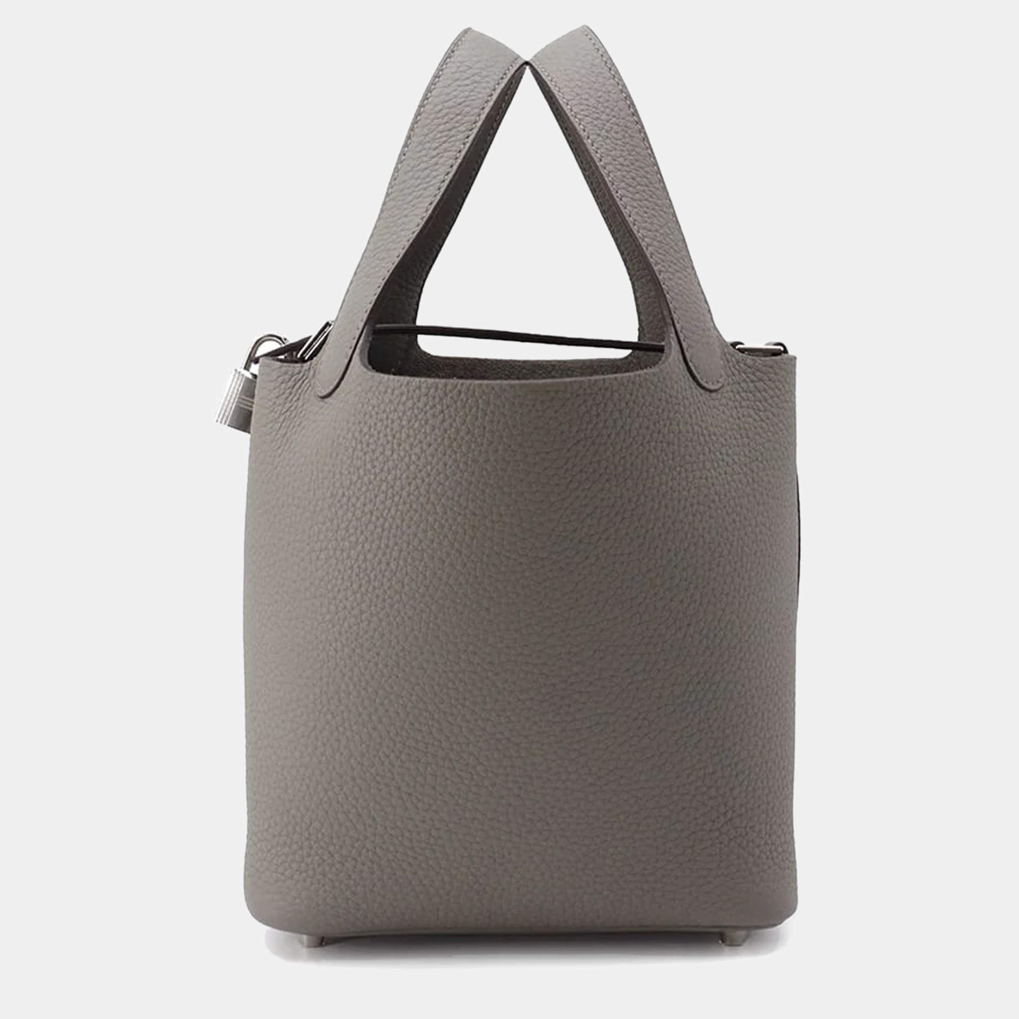 Hermes Picotin Lock 18 Gris Meyer Taurillon Clemence Leather Top Handle Bag