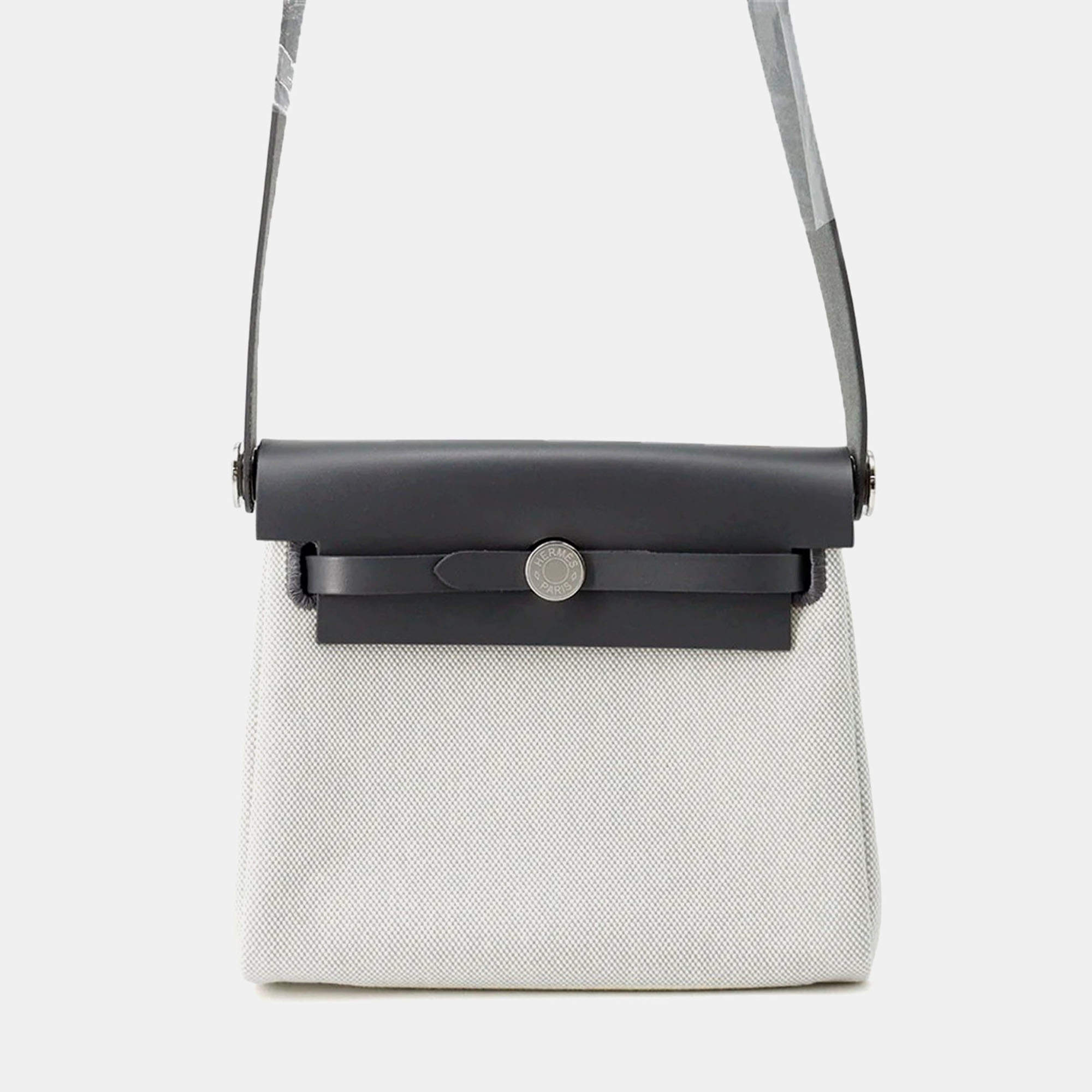 Hermes Herbag Zip  Mini Ardoise/Ecru Toile H Vache Hunter Leather Bag