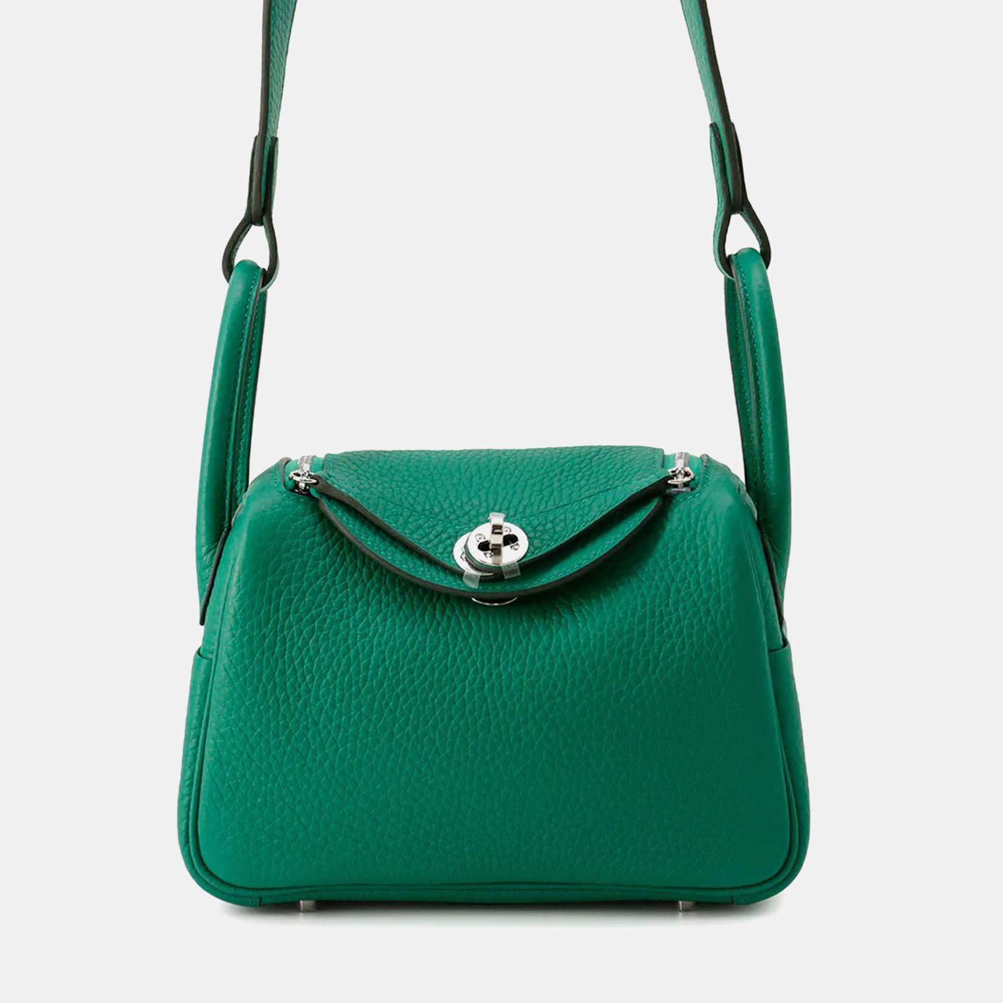 Hermes Lindy Mini Vert Vertigo Taurillon Clemence Bag