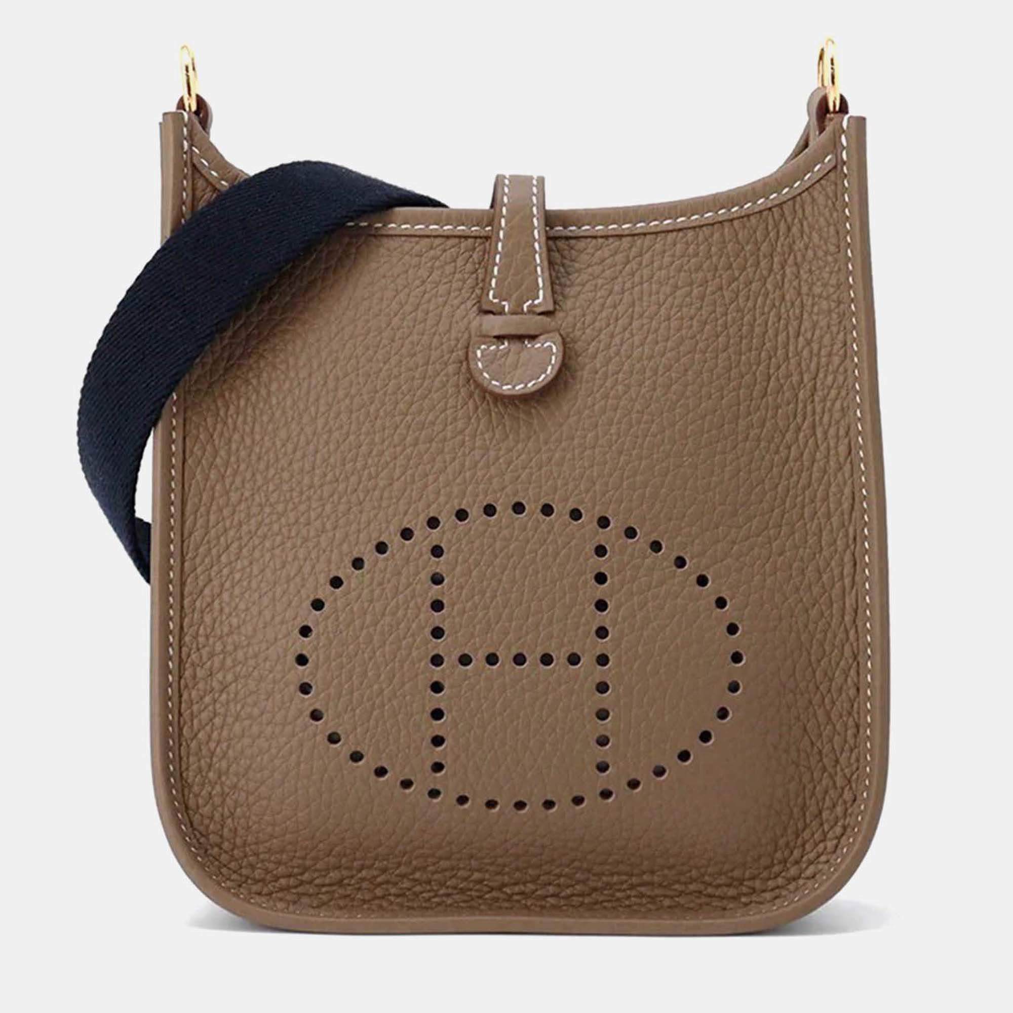 Hermès Evelyne Amazon Long Etoupe/Blue Indigo Taurillon Clemence TPM Hand Bag