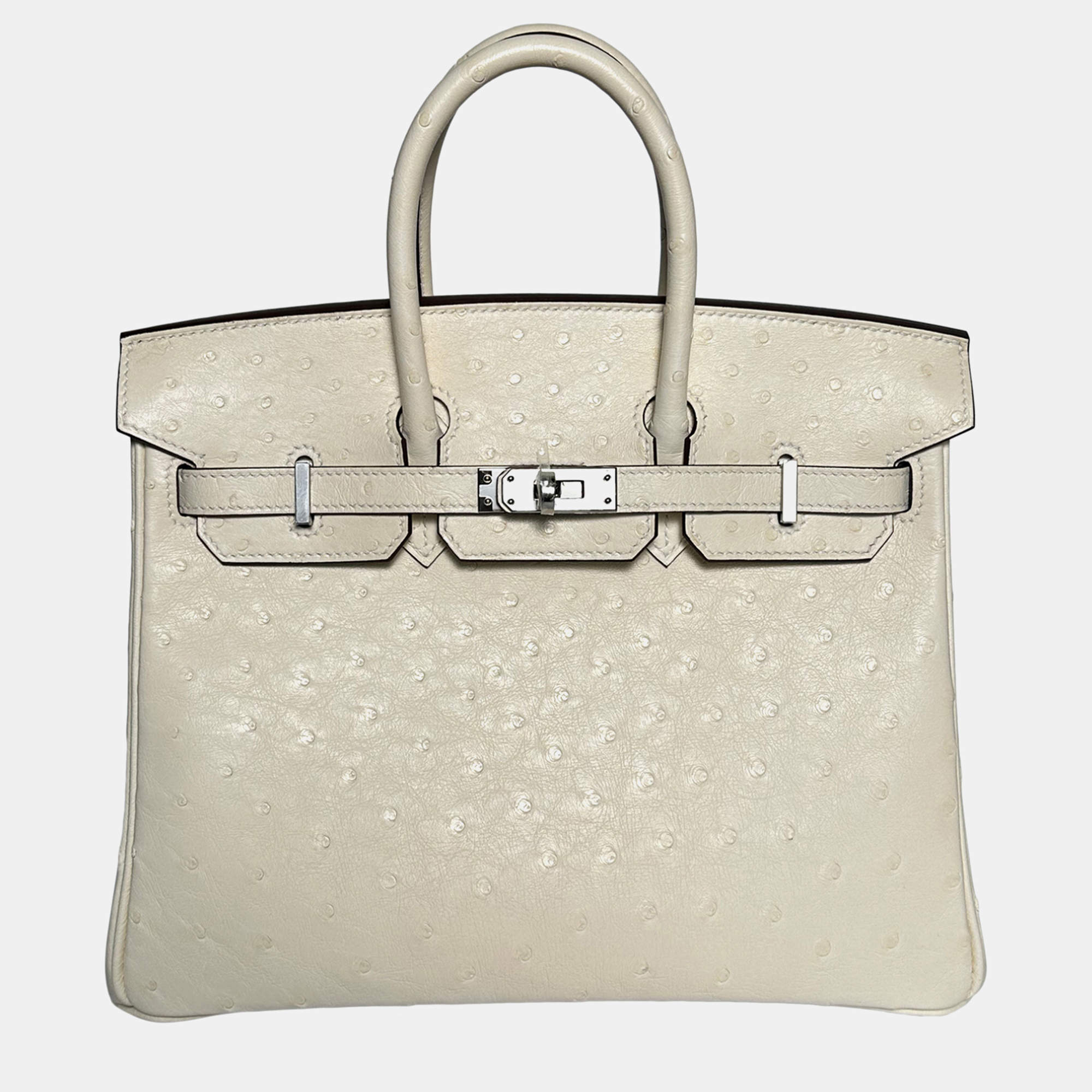 Pre Owned Hermes Birkin 25 Ostrich Nata in PHW
