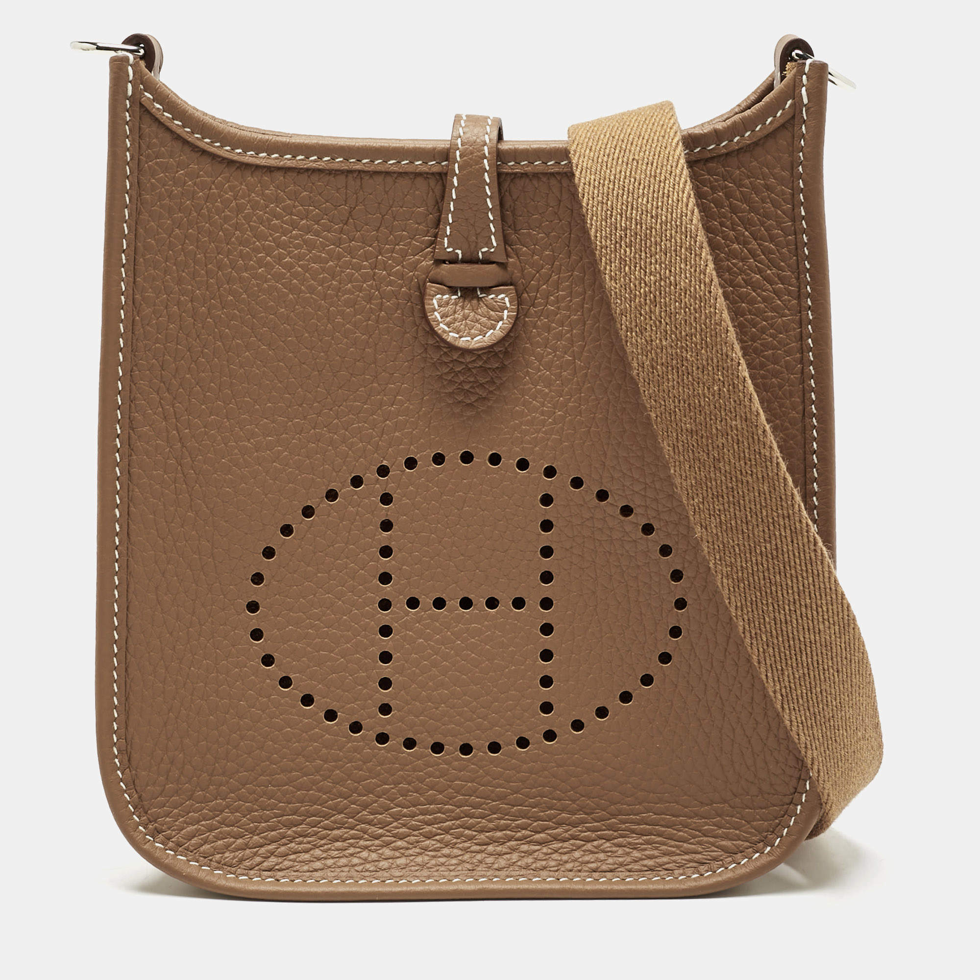 Pre Owned Hermes Gold Taurillon Clemence Leather Evelyne TPM Bag