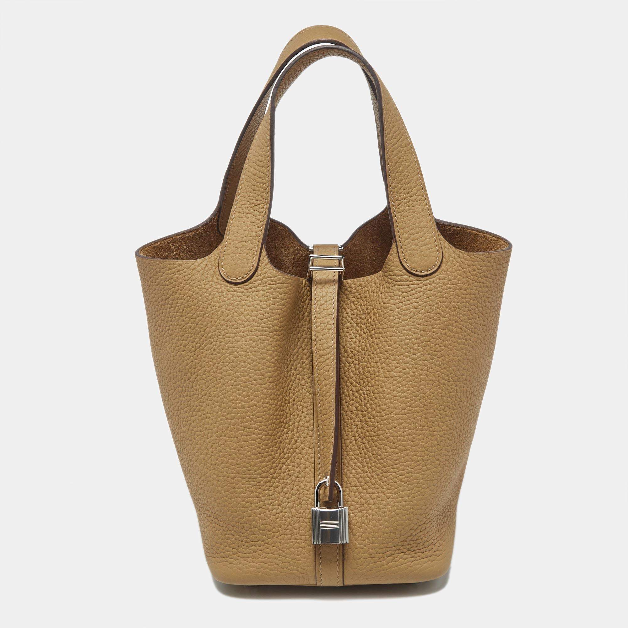 Pre Owned Hermès Biscuit Taurillon Clemence Leather Picotin Lock 18 Bag