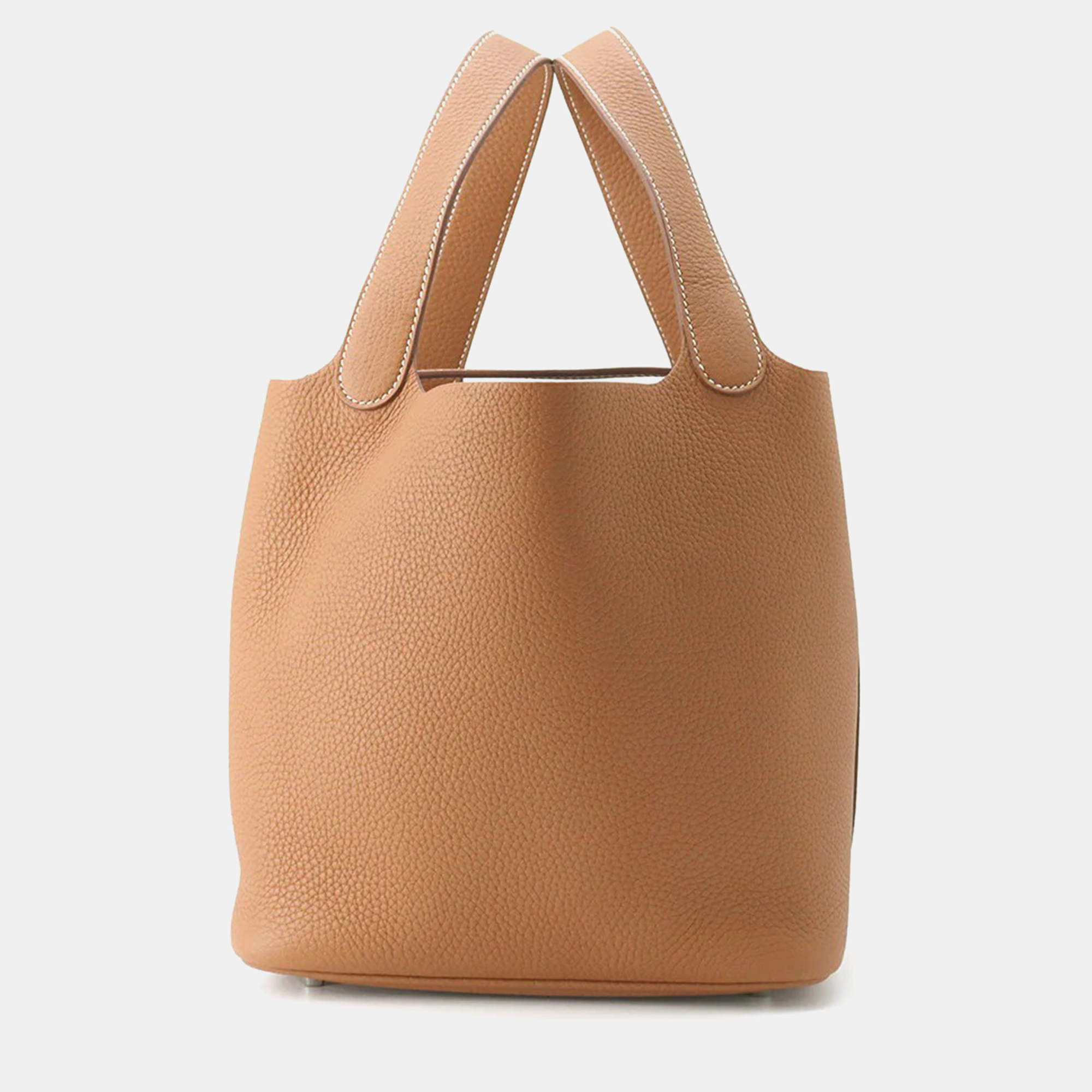 Pre Owned Hermes Picotin Lock 22 Gold Taurillon Clemence Bucket Bag