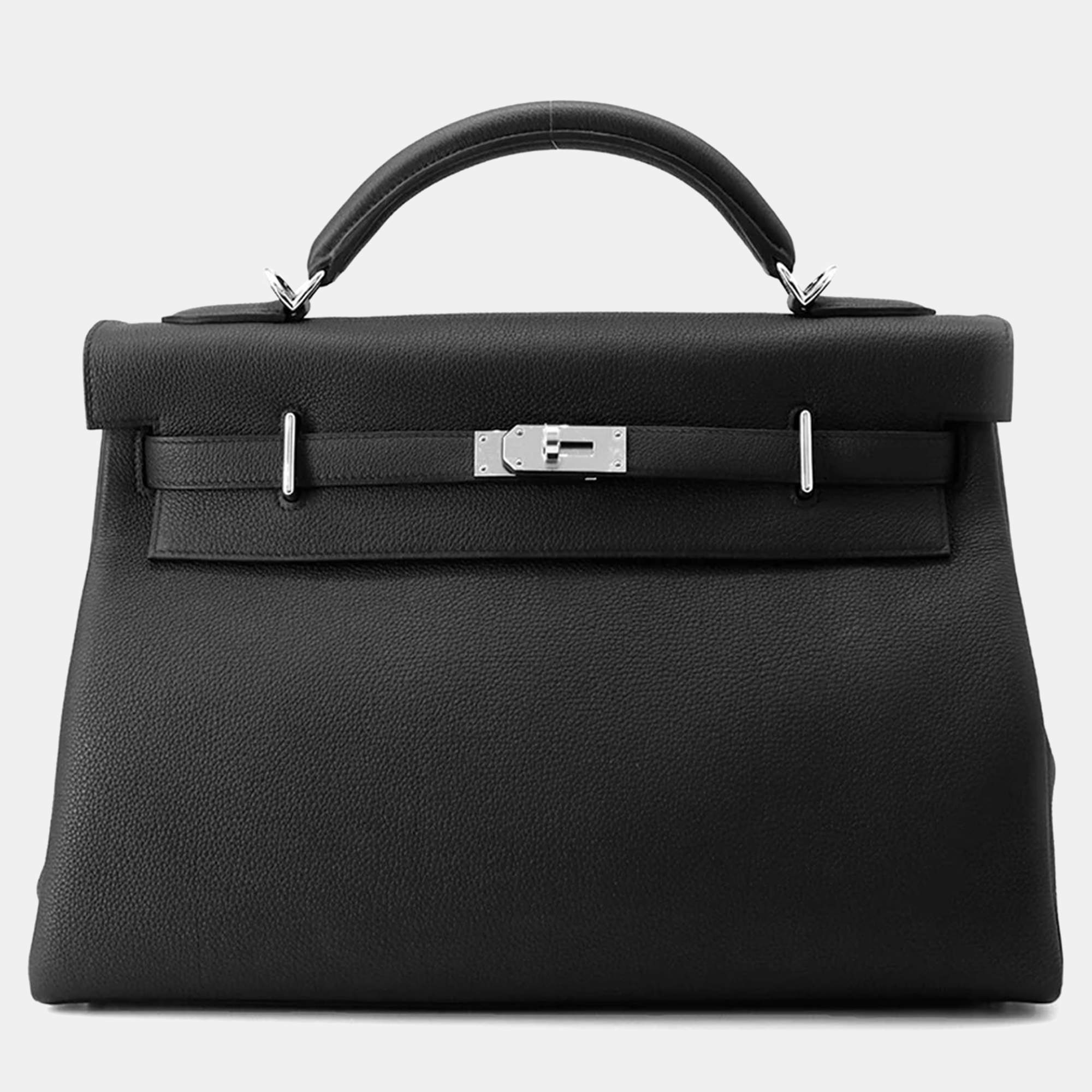 Pre Owned Hermes Kelly Maxi 42 Black Togo Leather Handbag
