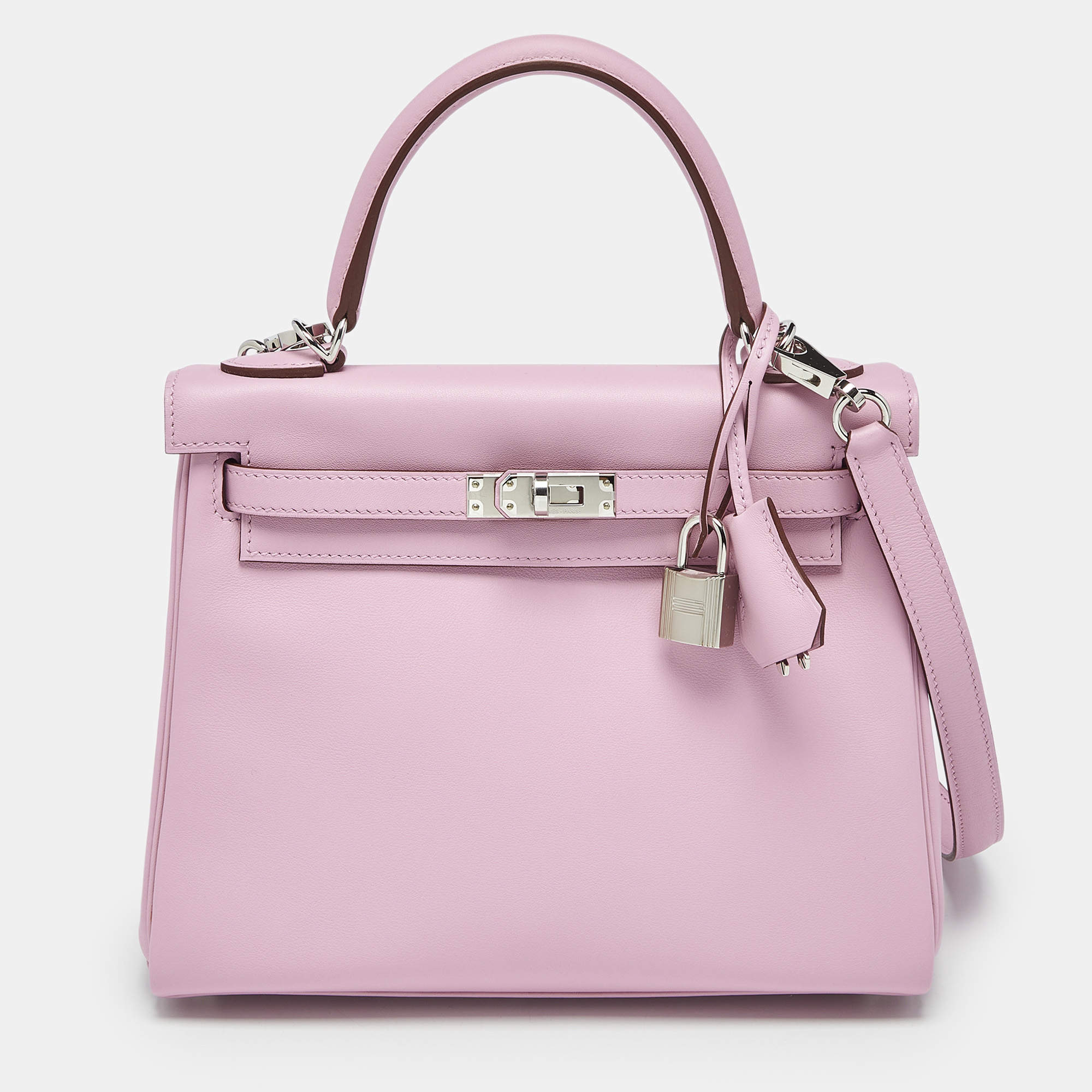 Pre Owned Hermes Muave Sylvestre Swift Leather Silver Finish Kelly Retourne 25 Bag