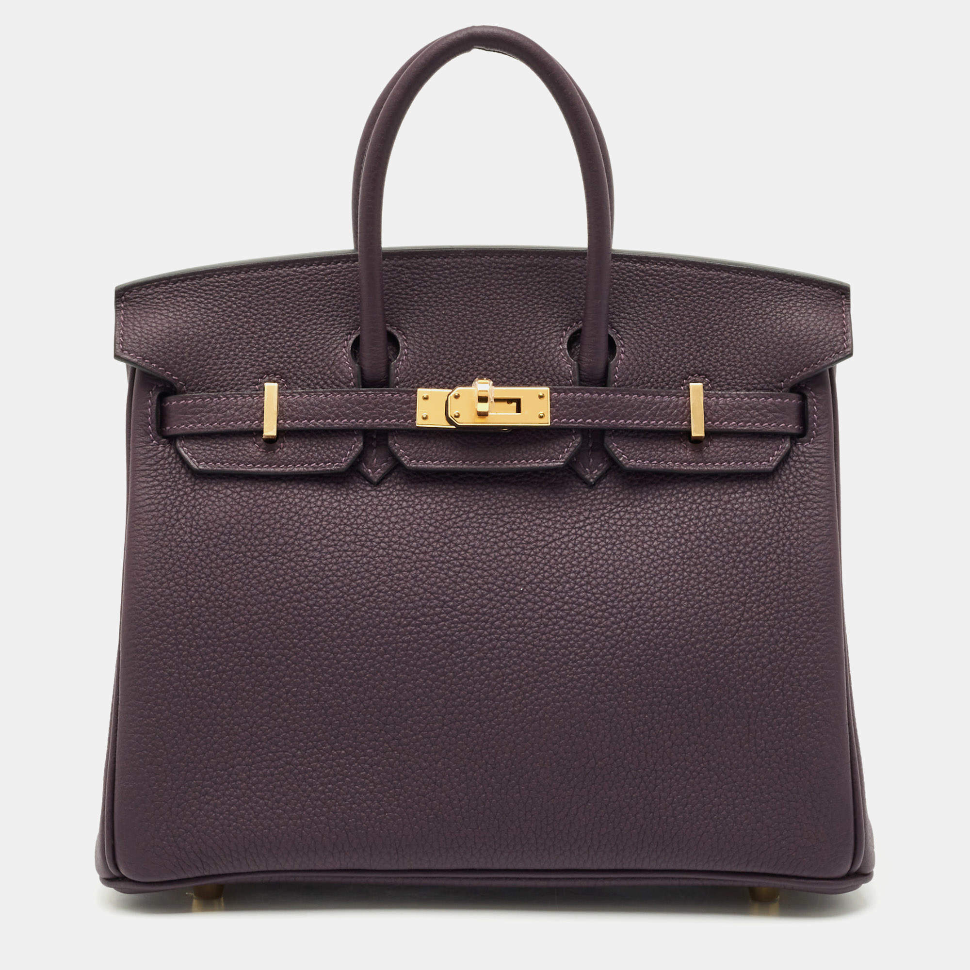 Pre Owned Hermès Raisin Togo Leather Gold Finish Birkin 25 Bag