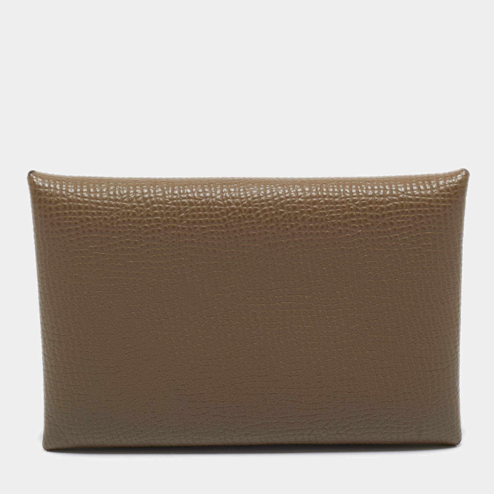 Pre Owned Hermès Etoupe Epsom Leather Calvi Card Holder