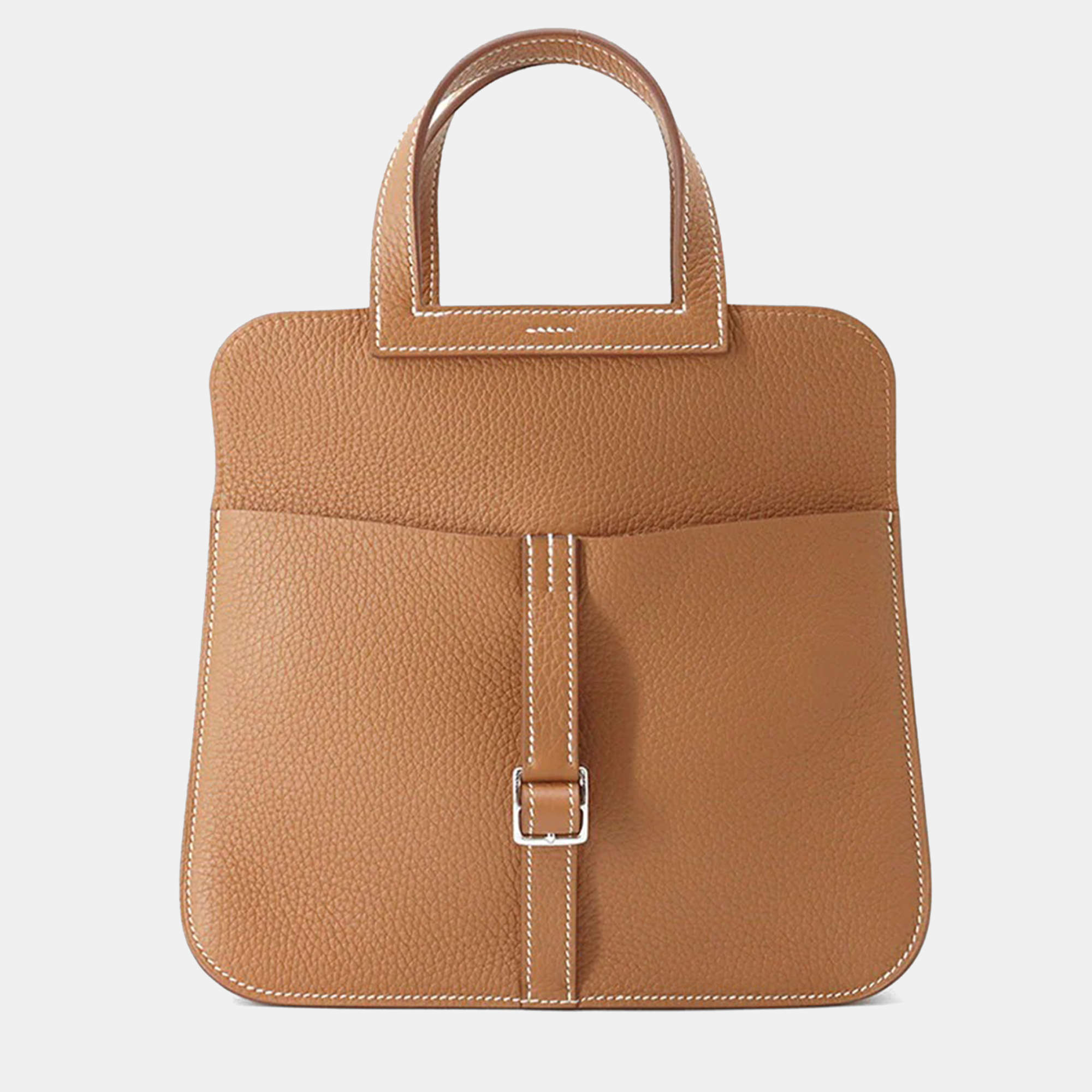 Pre Owned Hermes Halzan 25 Gold Taurillon Clemence Leather Shoulder Bag