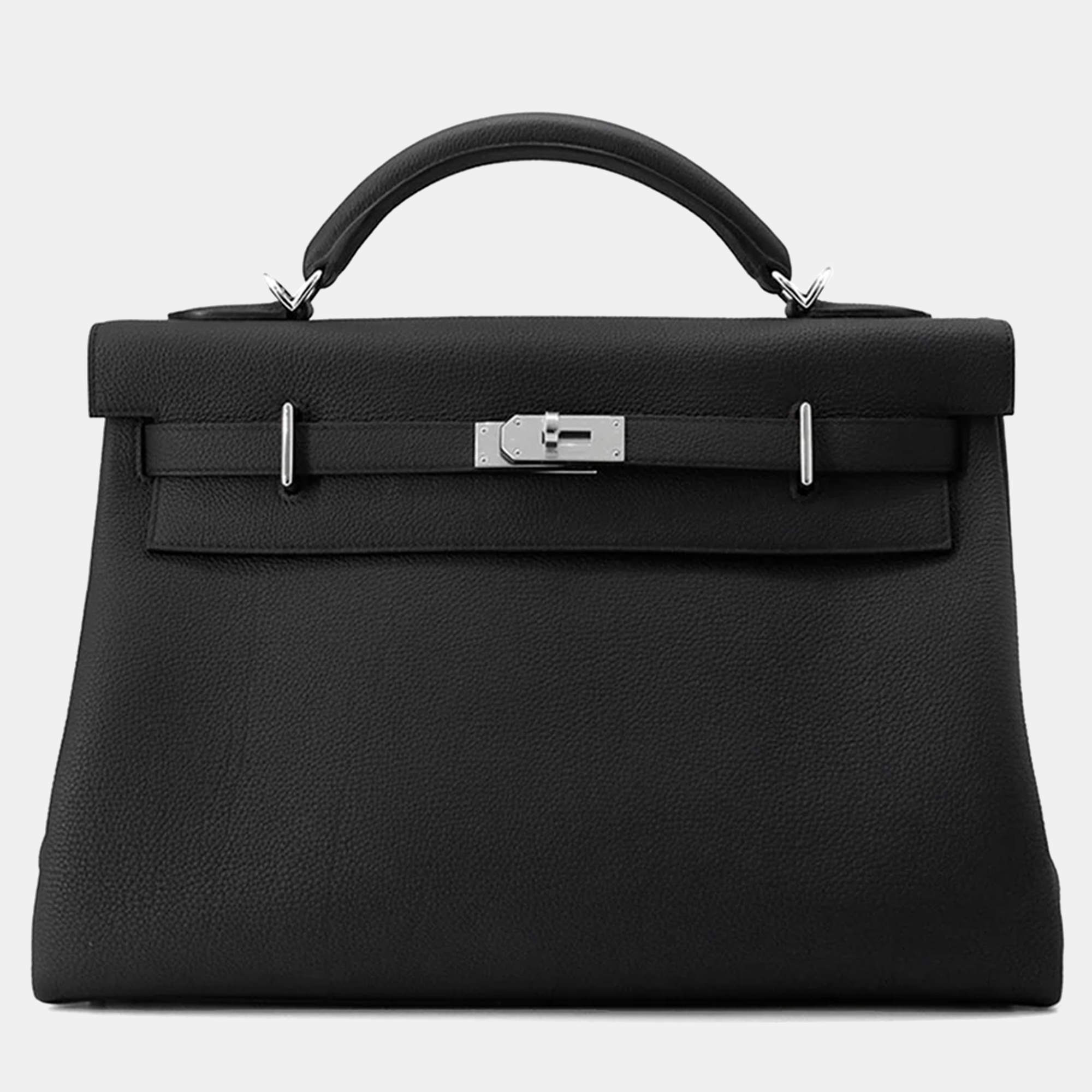 Pre Owned Hermes Maxi Kelly 42 Black Togo Leather Tote Bag