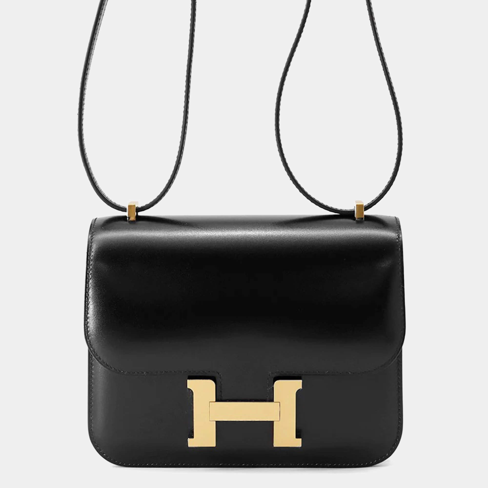 Pre Owned Hermes Constance Mini Black Box Calf Leather Shoulder Bag