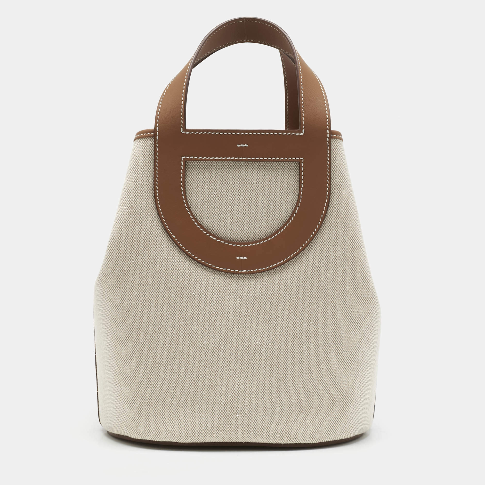 Pre Owned Hermès Ecru/Gold Toile H and Swift Leather In The Loop 23 Bag