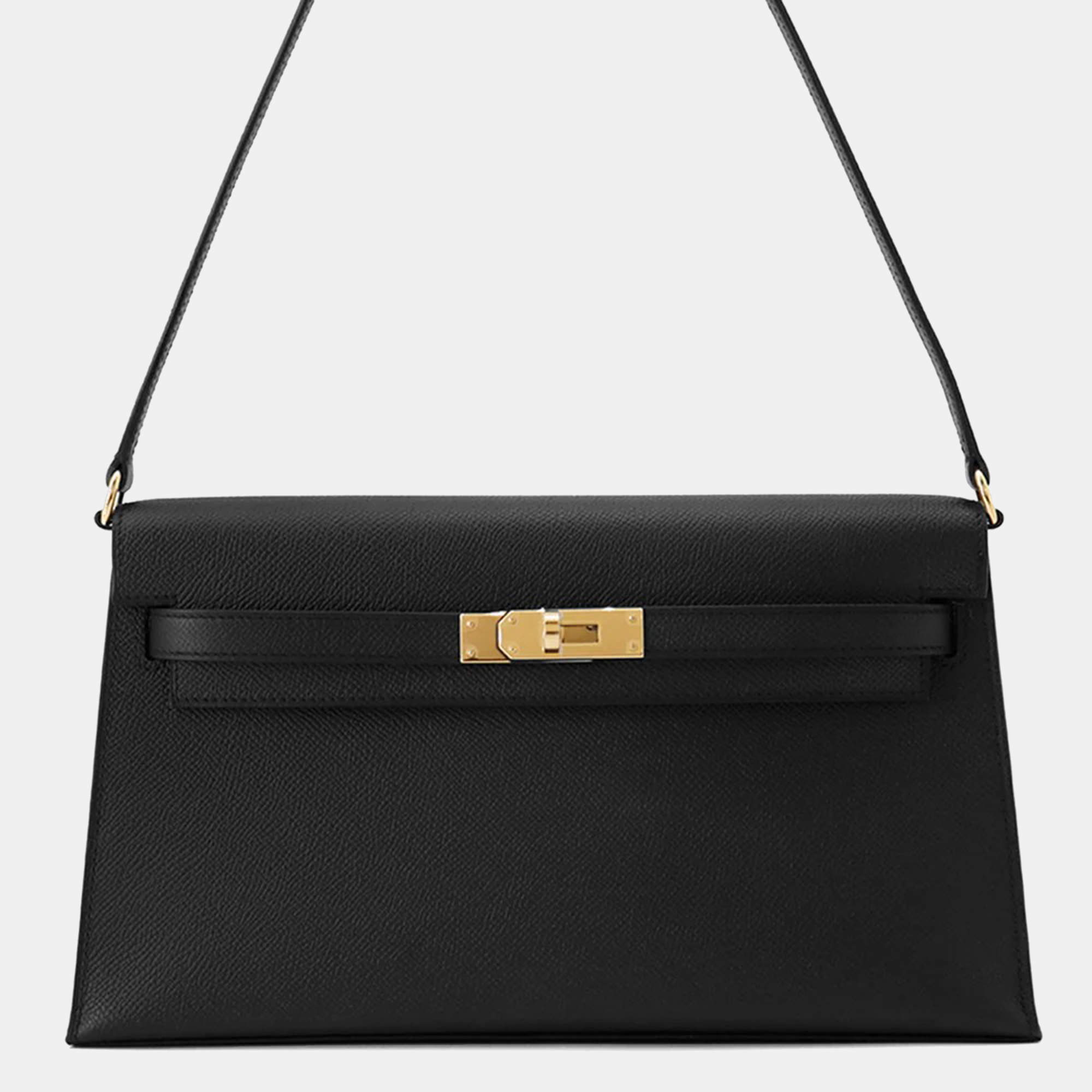 Pre Owned Hermes Kelly Elan Black Epsom Leather Shoulder Bag