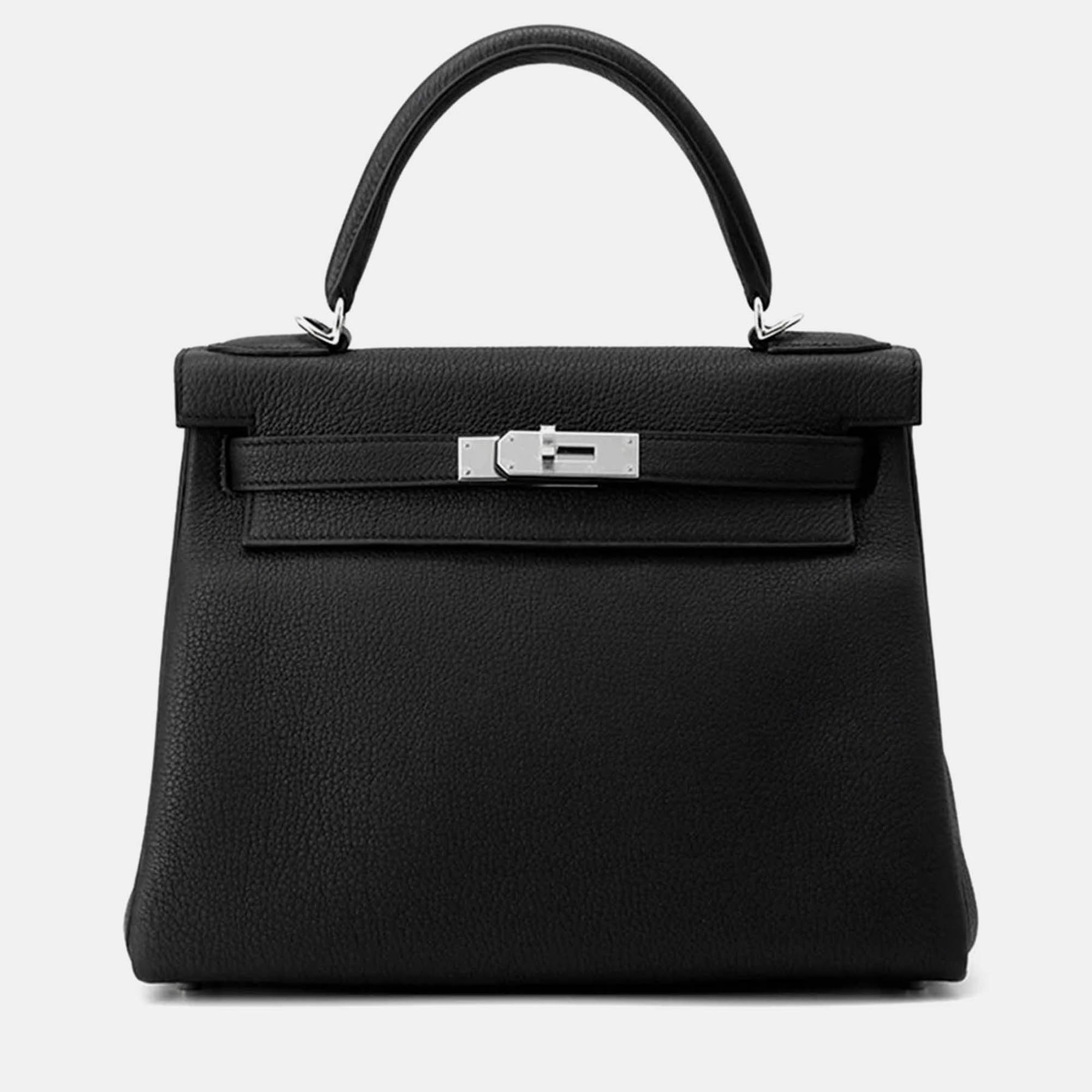 Pre Owned Hermes Kelly 28 Black Togo Leather Shoulder Bag