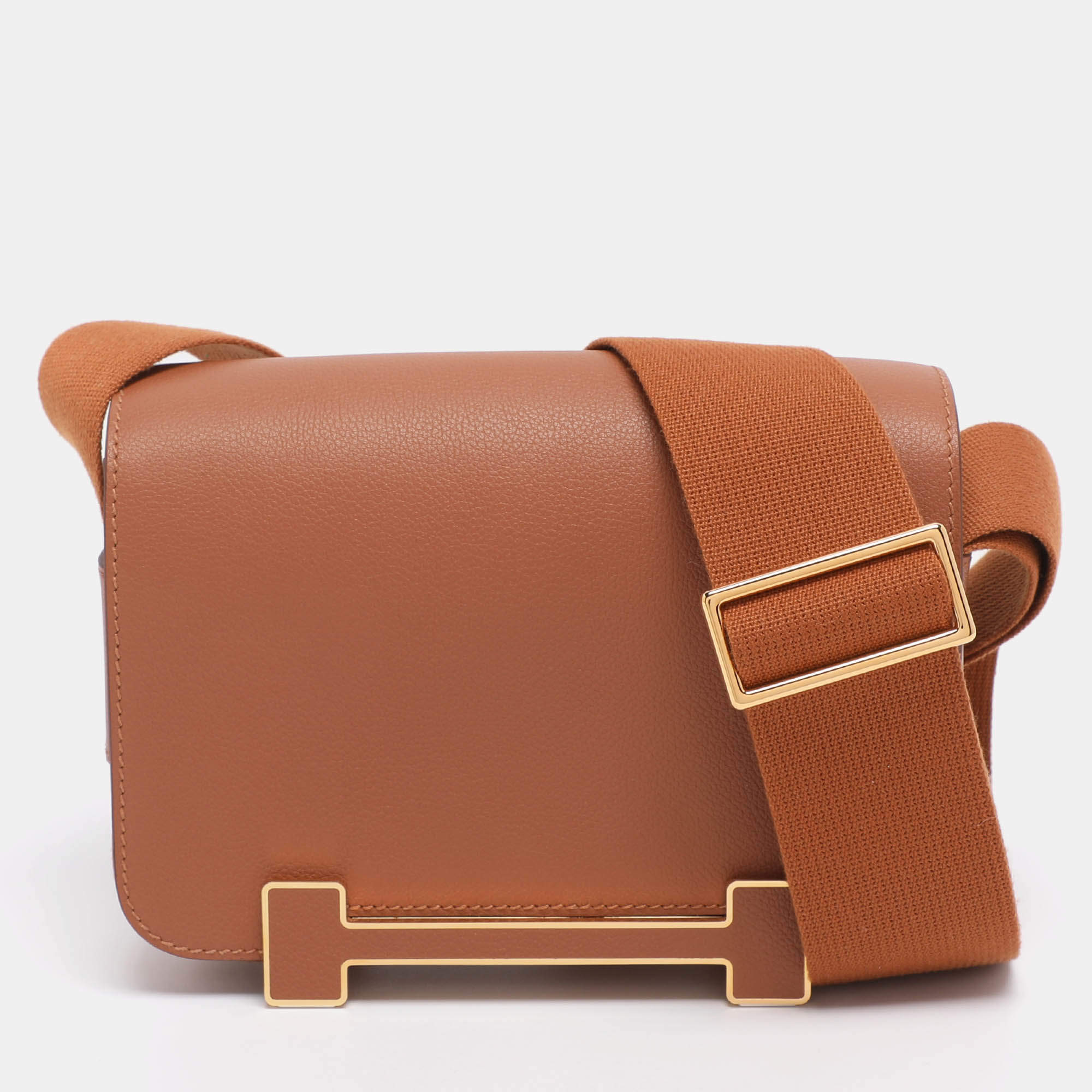 Pre Owned Hermes Gold Evercolor Leather Gold Finish Geta Bag