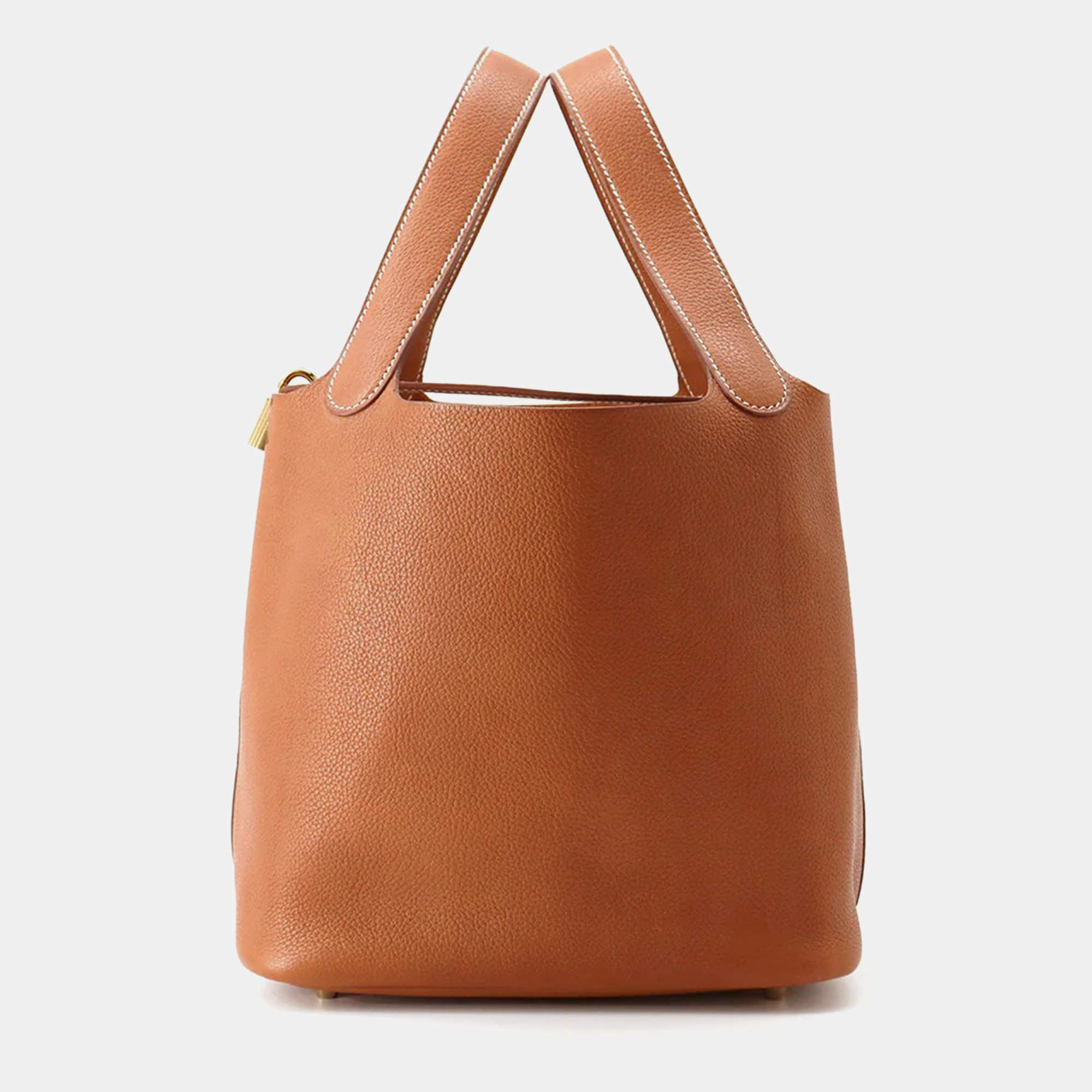 Pre Owned Hermes Picotin Lock 22 Fauve Barenia Leather Tote Bag