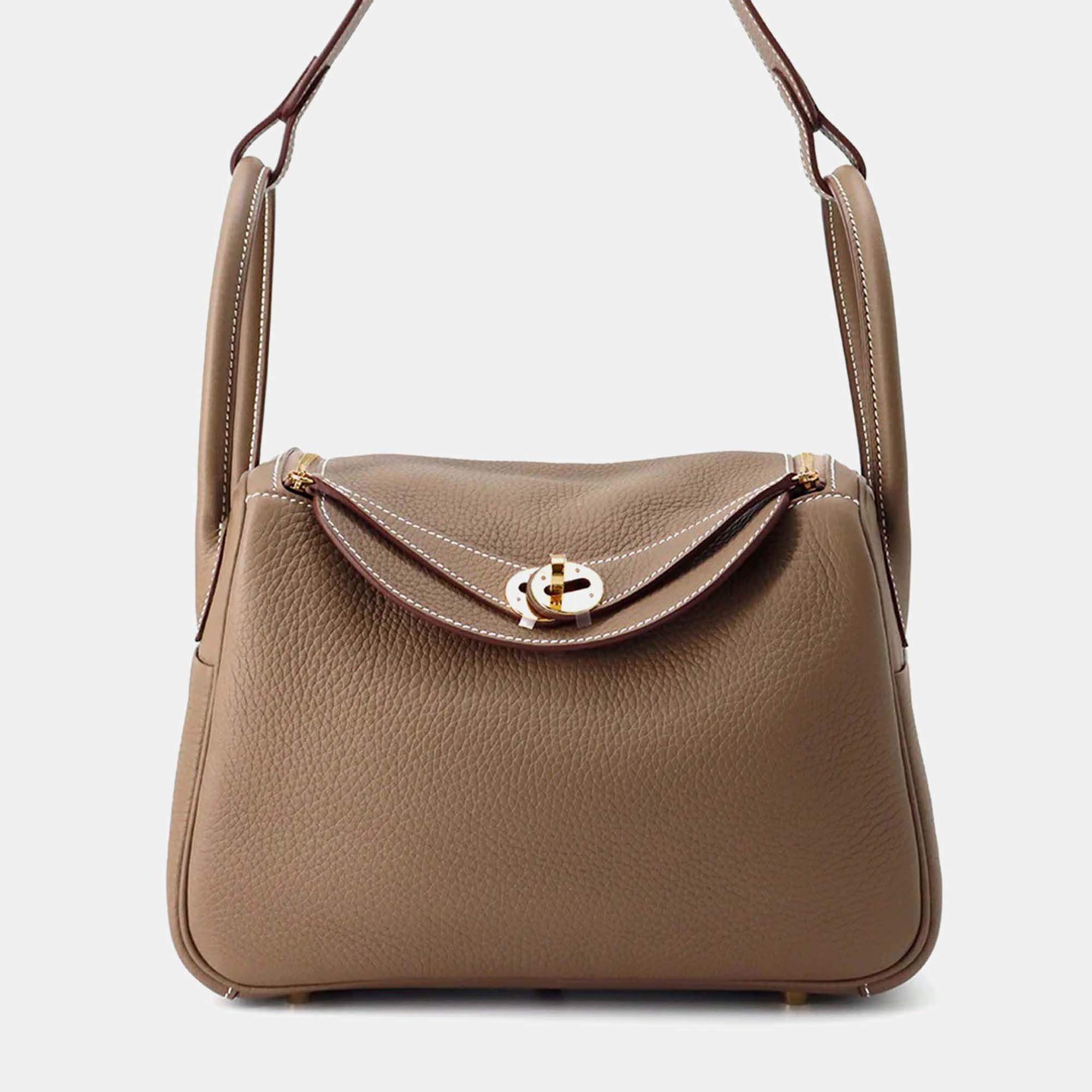 Pre Owned Hermes Lindy 26 Etoupe Taurillon Clemence Leather Shoulder Bag