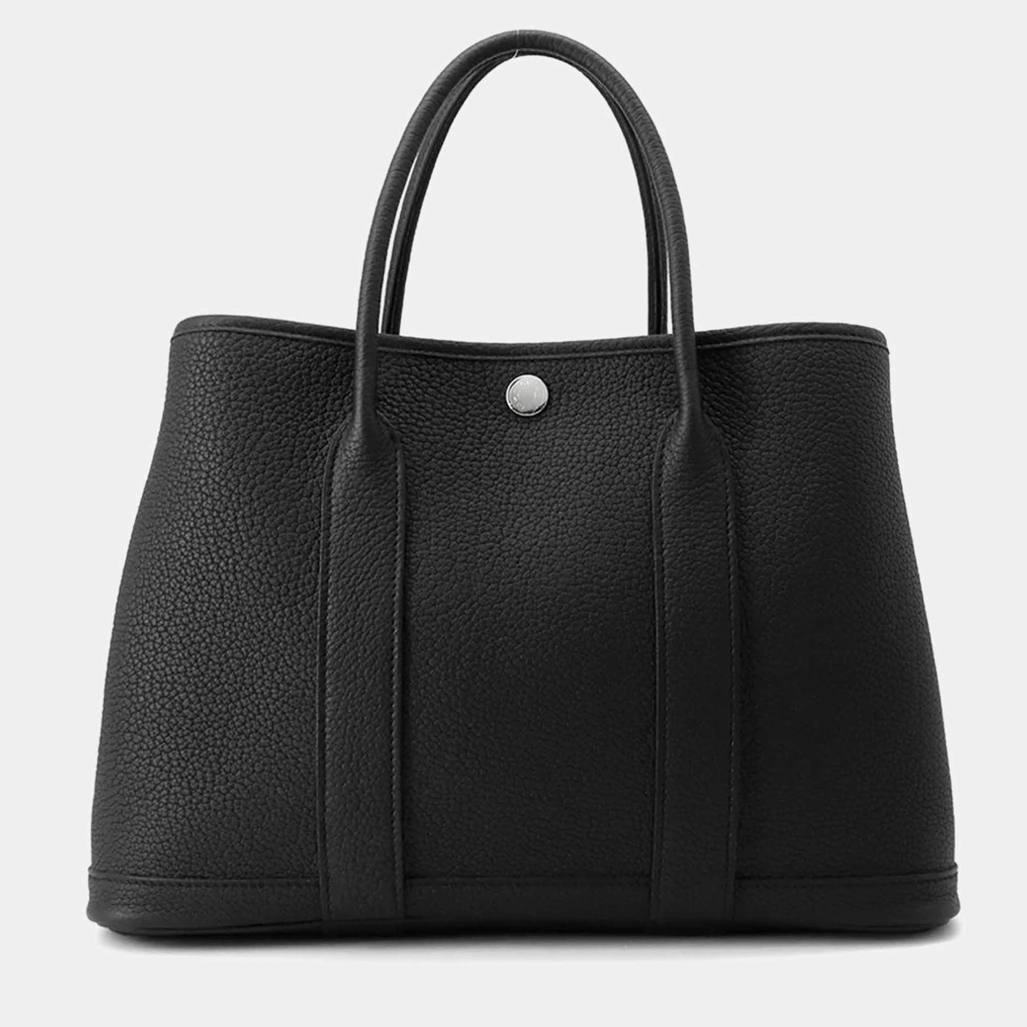 Pre Owned Hermes Garden Party TPM Black Negonda Leather Tote Bag