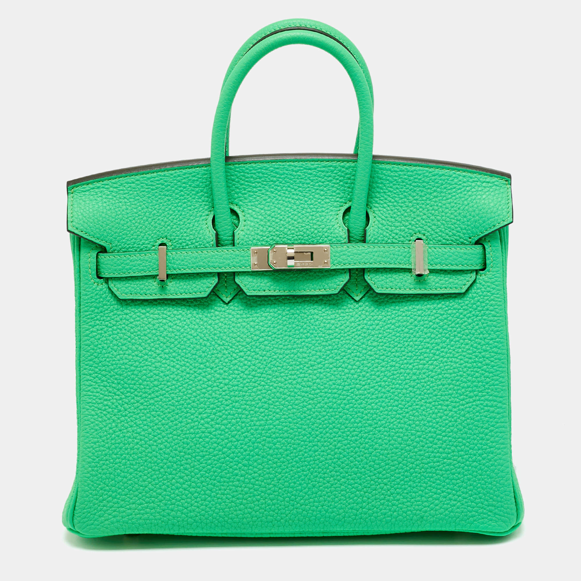 Pre Owned Hermès Vert Comic Togo Leather Palladium Finish Birkin 25 Bag