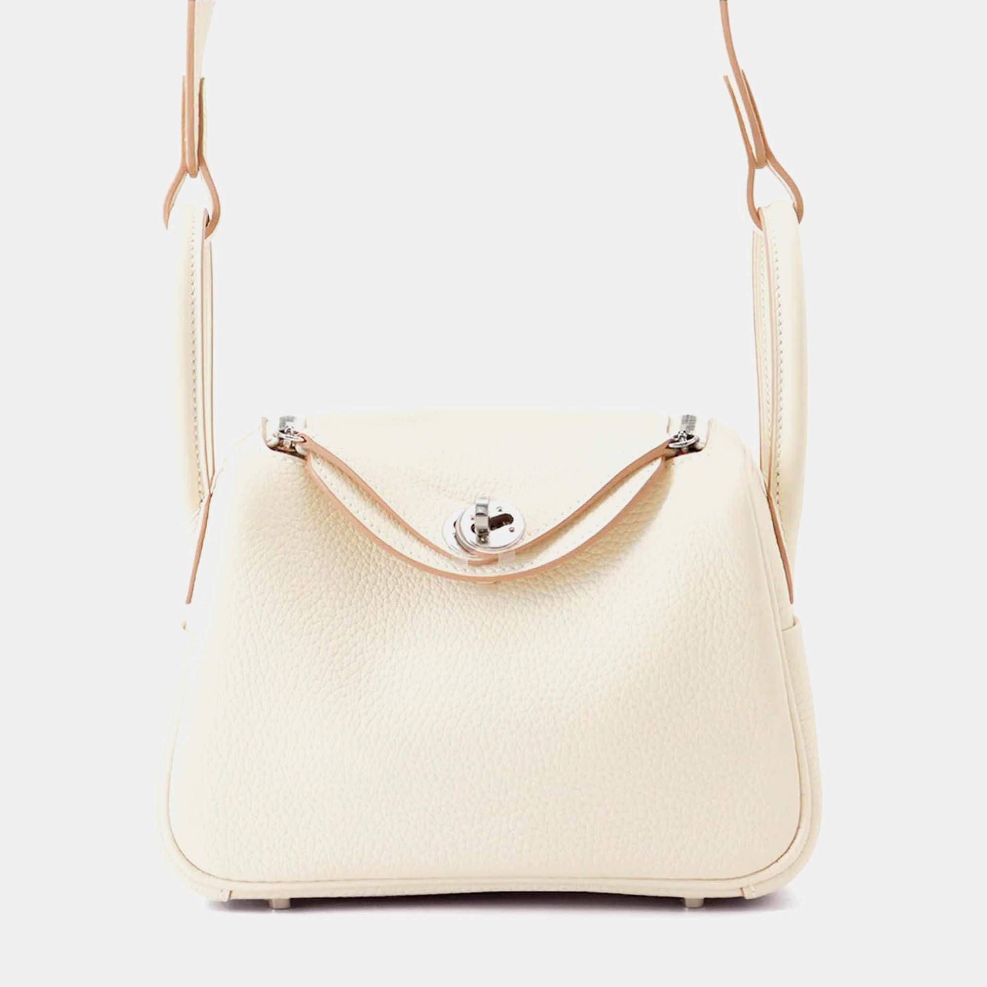 Pre Owned Hermes Lindy Mini Craie Taurillon Clemence Bag 